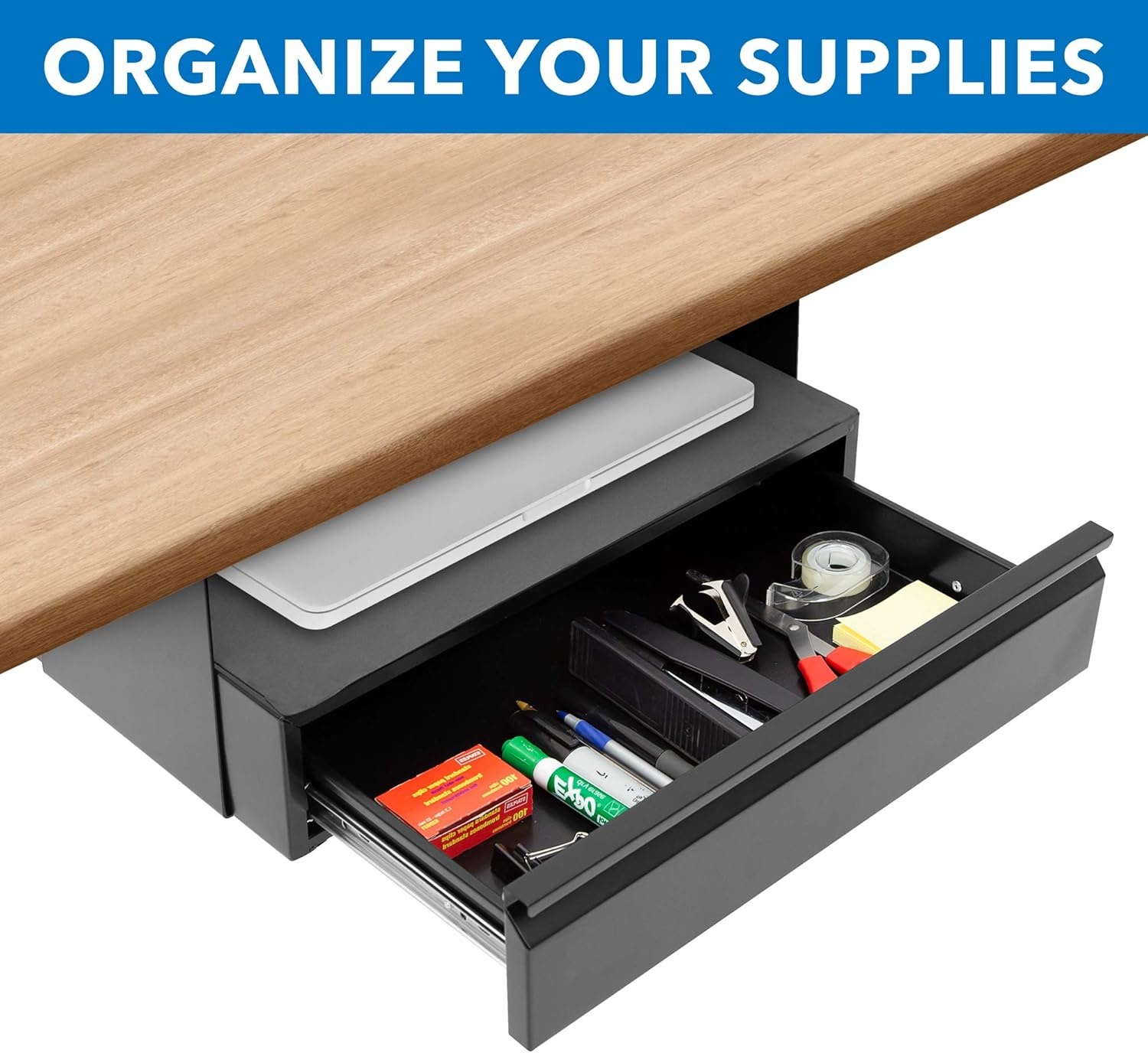 image:imageMountIt Hidden Under Desk PullOut Drawer with Shelf HeavyDuty Steel Under Table Storage Organizer Smooth Slide Track Fits Desks Over 071 Thick 11 lb CapacityTall