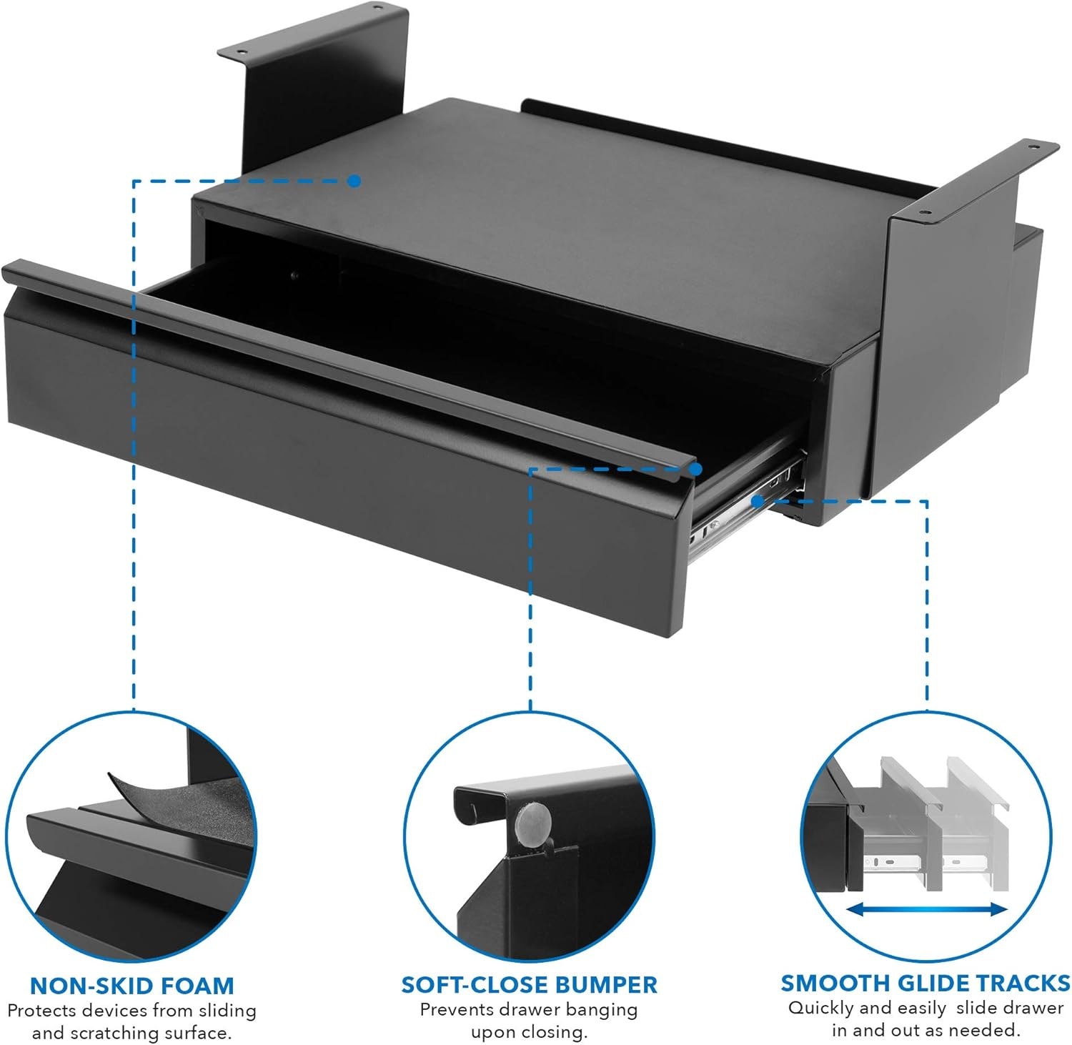 image:imageMountIt Hidden Under Desk PullOut Drawer with Shelf HeavyDuty Steel Under Table Storage Organizer Smooth Slide Track Fits Desks Over 071 Thick 11 lb CapacityTall