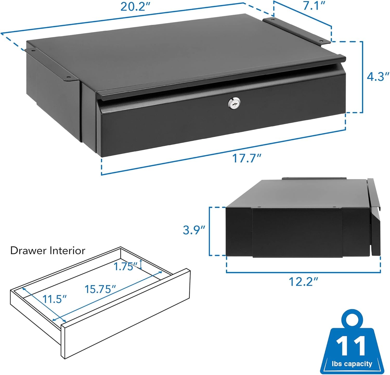 image:imageMountIt Hidden Under Desk PullOut Drawer with Shelf HeavyDuty Steel Under Table Storage Organizer Smooth Slide Track Fits Desks Over 071 Thick 11 lb CapacityLockable