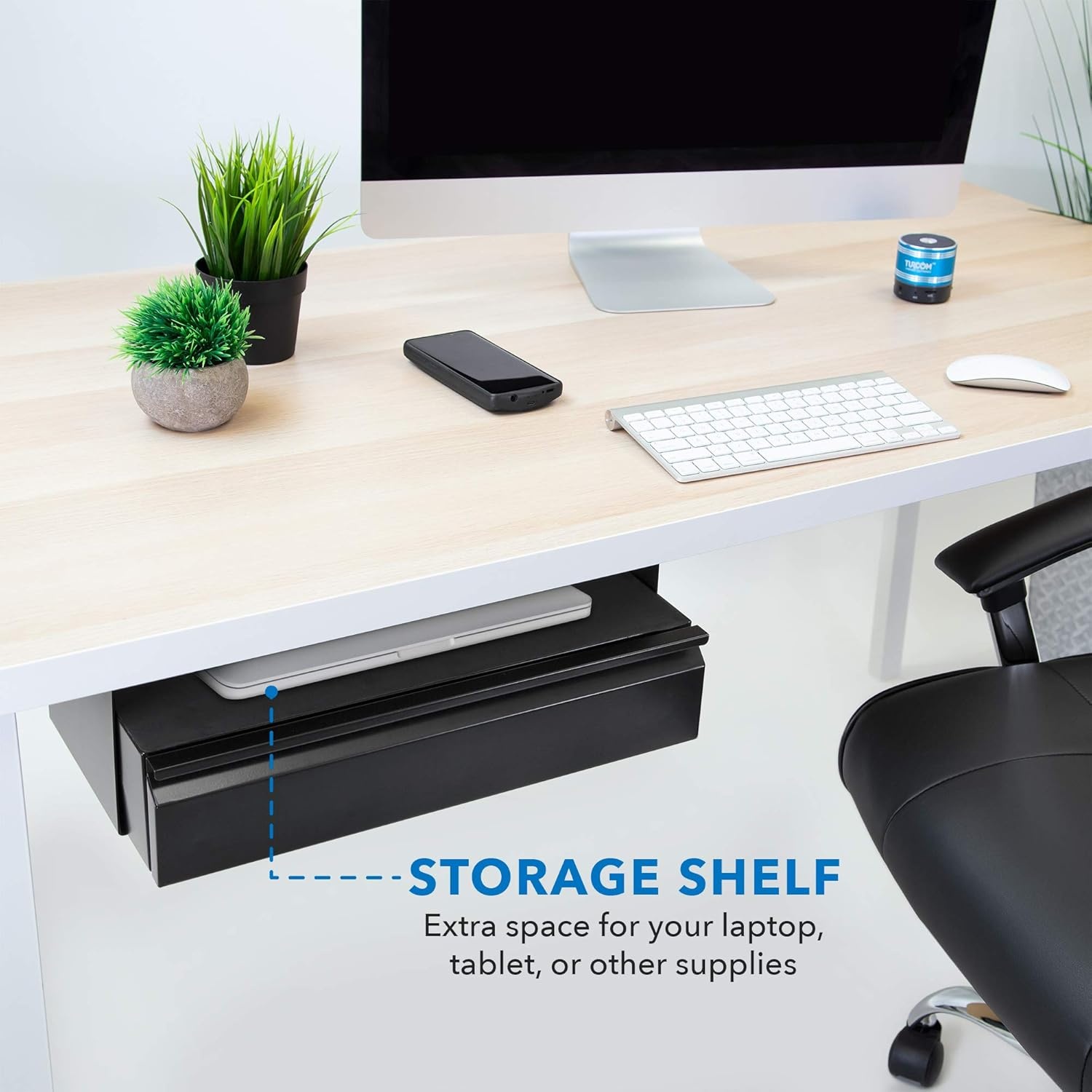 image:imageMountIt Hidden Under Desk PullOut Drawer with Shelf HeavyDuty Steel Under Table Storage Organizer Smooth Slide Track Fits Desks Over 071 Thick 11 lb CapacityTall
