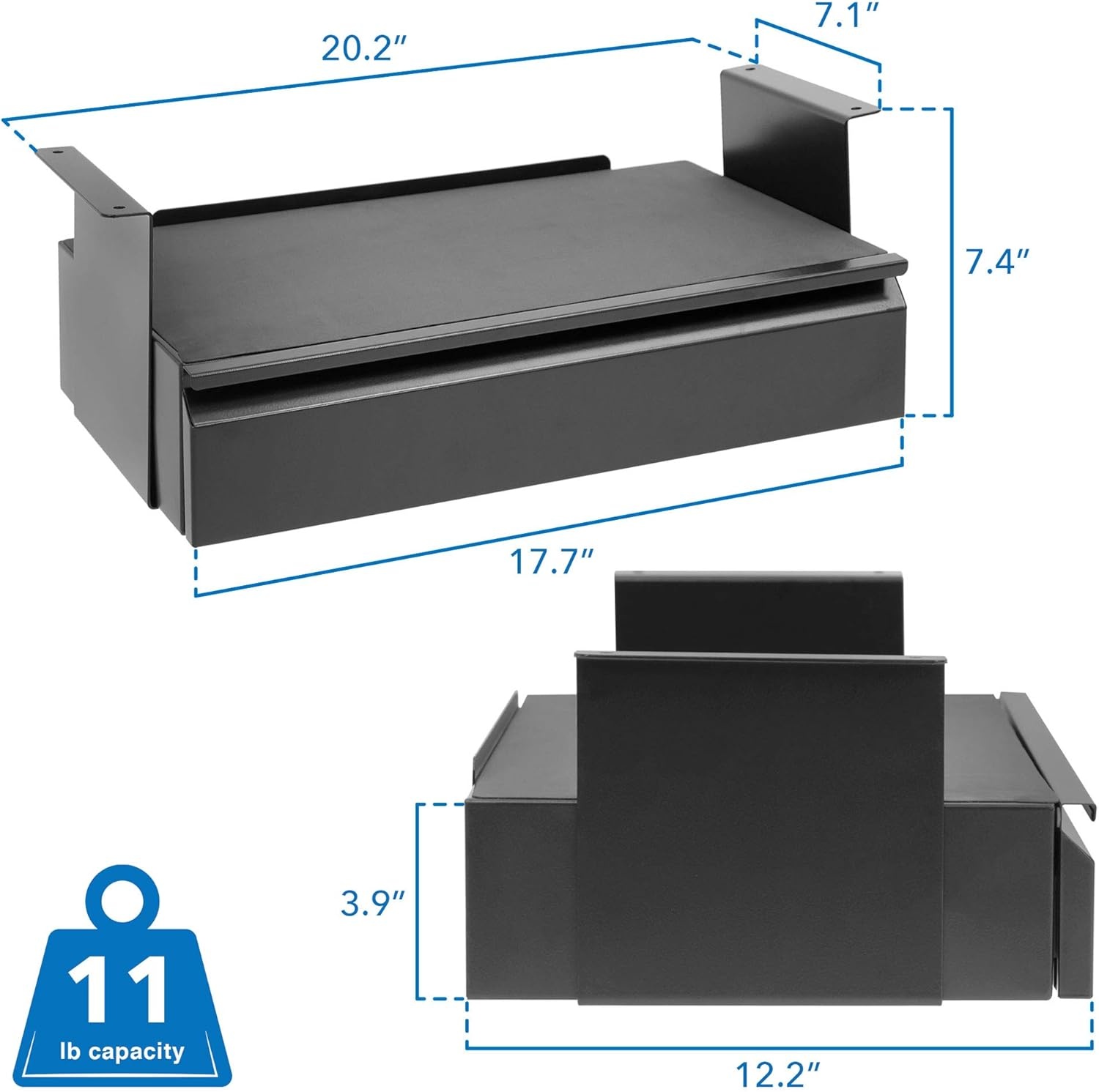 image:imageMountIt Hidden Under Desk PullOut Drawer with Shelf HeavyDuty Steel Under Table Storage Organizer Smooth Slide Track Fits Desks Over 071 Thick 11 lb CapacityTall