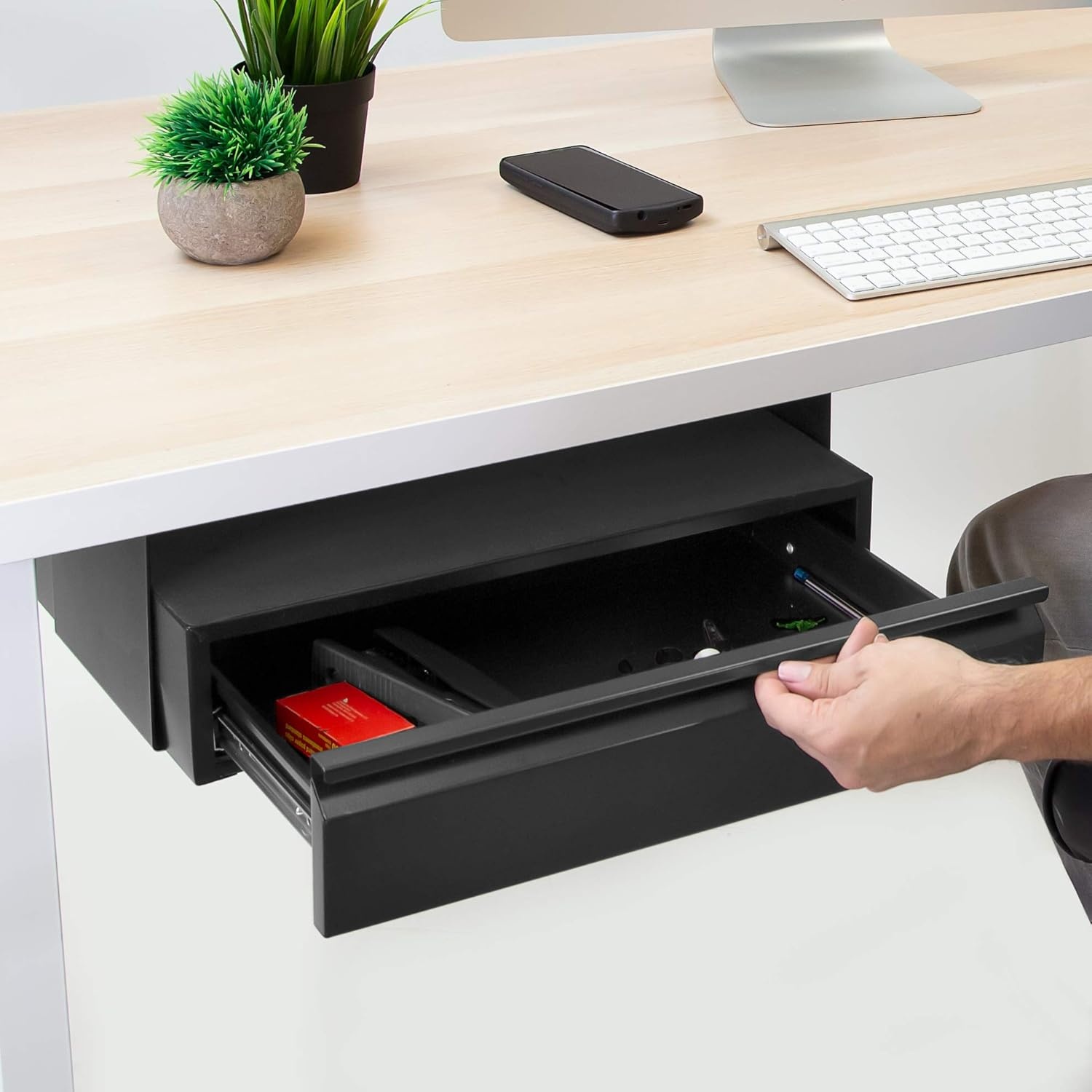 image:imageMountIt Hidden Under Desk PullOut Drawer with Shelf HeavyDuty Steel Under Table Storage Organizer Smooth Slide Track Fits Desks Over 071 Thick 11 lb CapacityTall