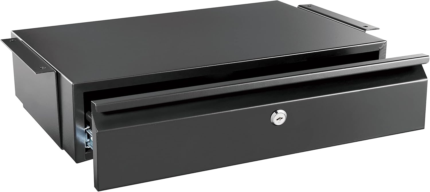 image:imageMountIt Hidden Under Desk PullOut Drawer with Shelf HeavyDuty Steel Under Table Storage Organizer Smooth Slide Track Fits Desks Over 071 Thick 11 lb CapacityLockable