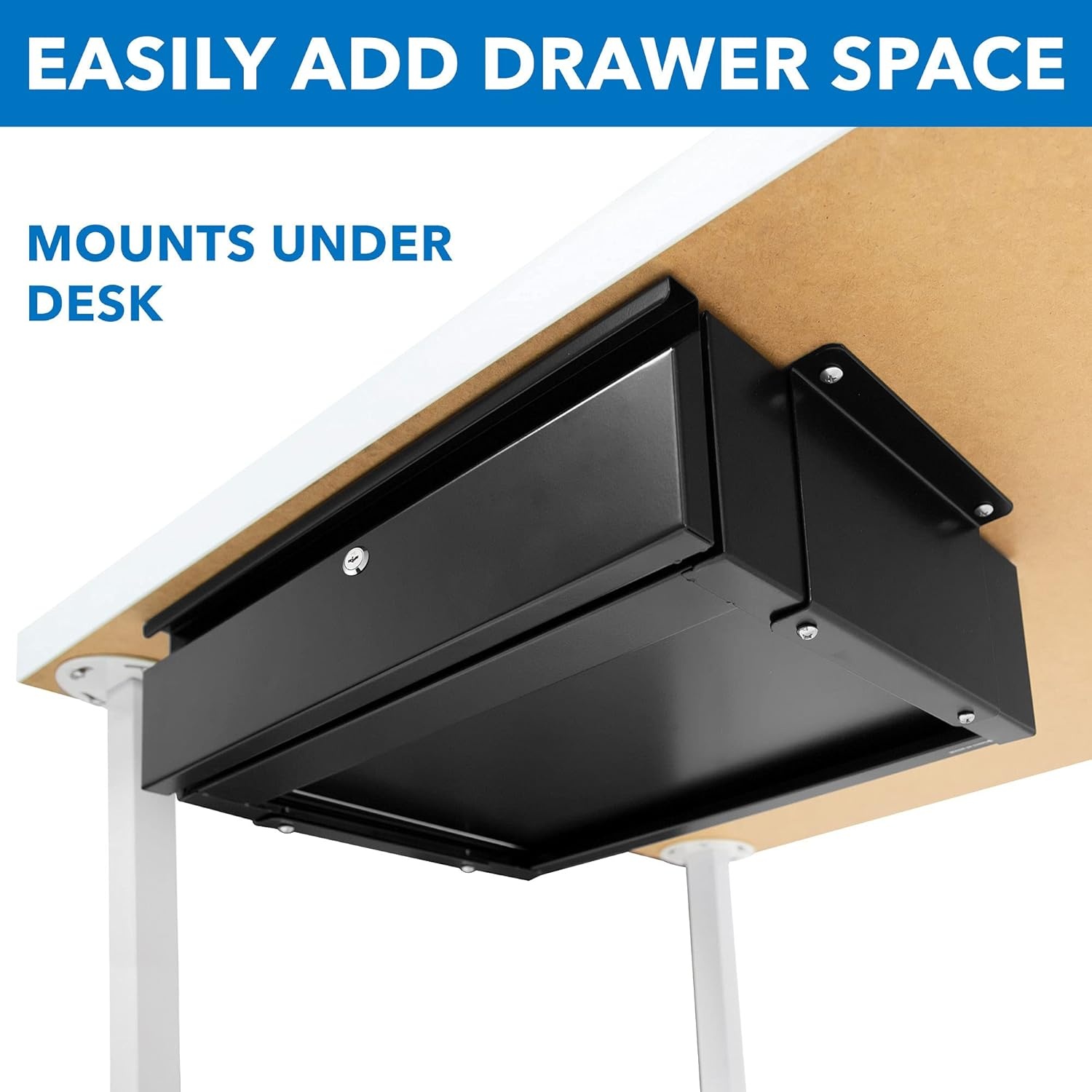 image:imageMountIt Hidden Under Desk PullOut Drawer with Shelf HeavyDuty Steel Under Table Storage Organizer Smooth Slide Track Fits Desks Over 071 Thick 11 lb CapacityLockable