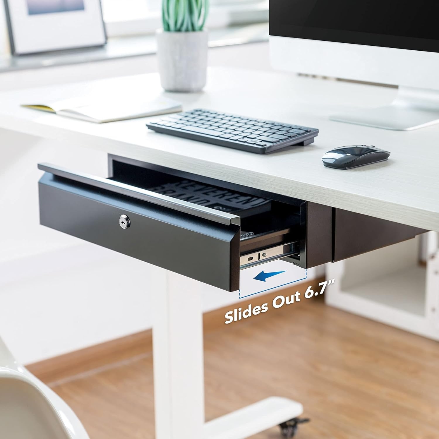 image:imageMountIt Hidden Under Desk PullOut Drawer with Shelf HeavyDuty Steel Under Table Storage Organizer Smooth Slide Track Fits Desks Over 071 Thick 11 lb CapacityLockable