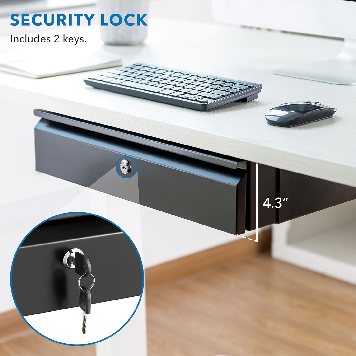 image:imageMountIt Hidden Under Desk PullOut Drawer with Shelf HeavyDuty Steel Under Table Storage Organizer Smooth Slide Track Fits Desks Over 071 Thick 11 lb CapacityLockable