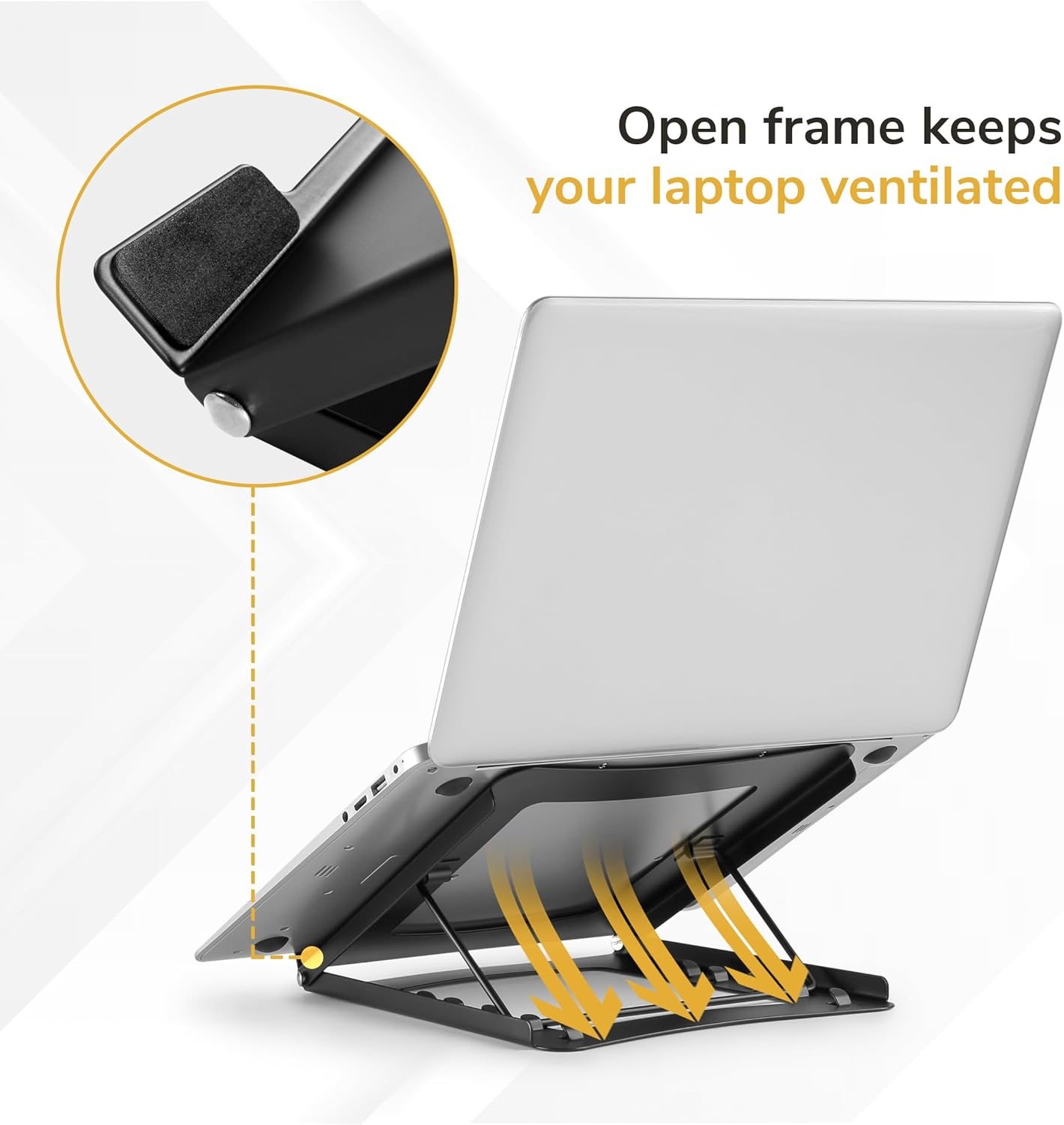 image:imageMountIt Laptop Stand for Desk Adjustable Height Steel Laptop Riser for 1015 Inch Laptops amp Tablets Foldable Portable Laptop Stand with Ventilated Cooling Design Ergonomic Computer Stand Black