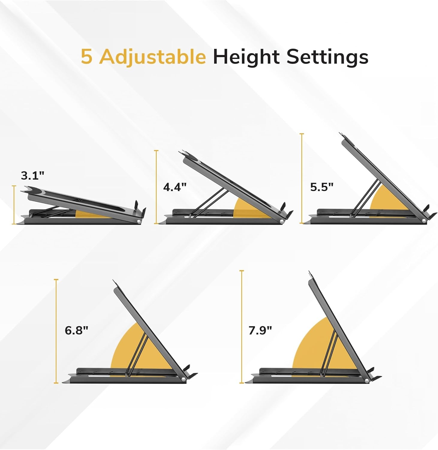 image:imageMountIt Laptop Stand for Desk Adjustable Height Steel Laptop Riser for 1015 Inch Laptops amp Tablets Foldable Portable Laptop Stand with Ventilated Cooling Design Ergonomic Computer Stand Black