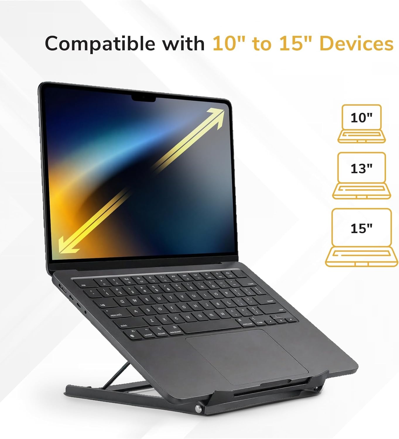 image:imageMountIt Laptop Stand for Desk Adjustable Height Steel Laptop Riser for 1015 Inch Laptops amp Tablets Foldable Portable Laptop Stand with Ventilated Cooling Design Ergonomic Computer Stand Black