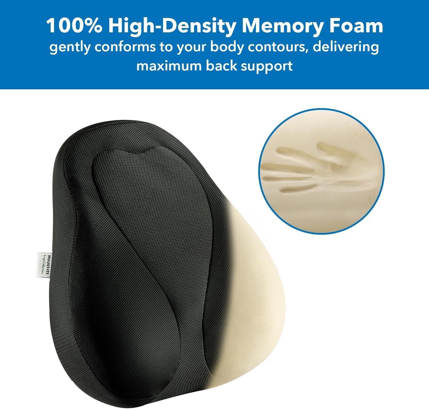 image:imageMountIt Office Chair Cushion Lumbar Support Pillow for Office Chair Back Support for Work Office Gaming with Memory Foam Filling for Back Pain Relief Improve Posture Black with Washable Cover17 x 15