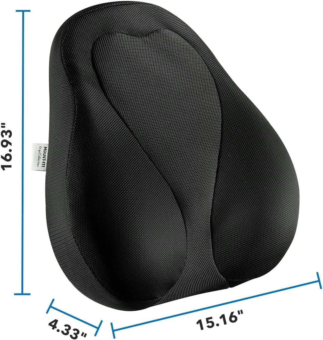 image:imageMountIt Office Chair Cushion Lumbar Support Pillow for Office Chair Back Support for Work Office Gaming with Memory Foam Filling for Back Pain Relief Improve Posture Black with Washable Cover17 x 15