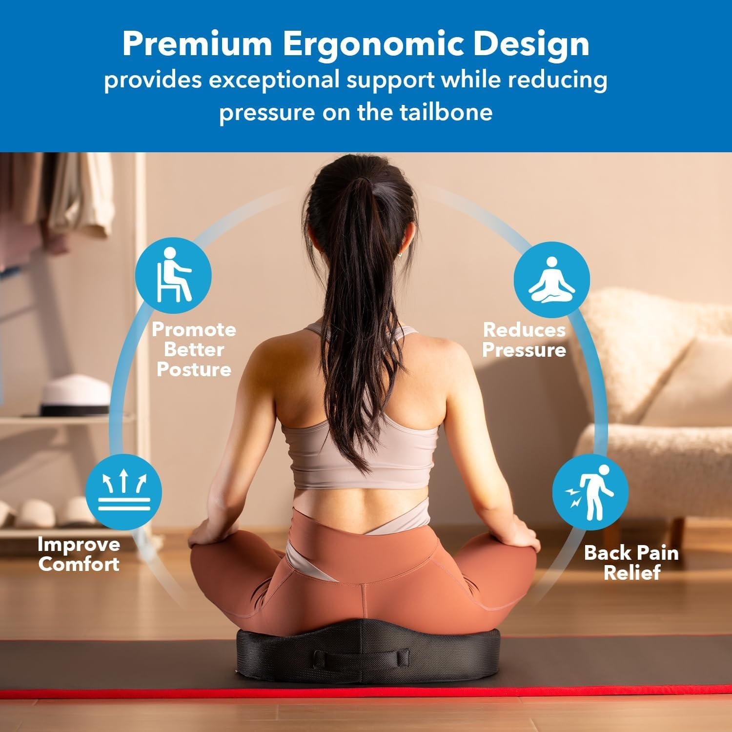 image:imageMountIt Office Seat Cushion Premium Lumbar Support Memory Foam Gel Filling Ergonomic Comfort Chair Use in Car at Desk Home Back Hip Sciatica Cushions Washable Cover in Black177