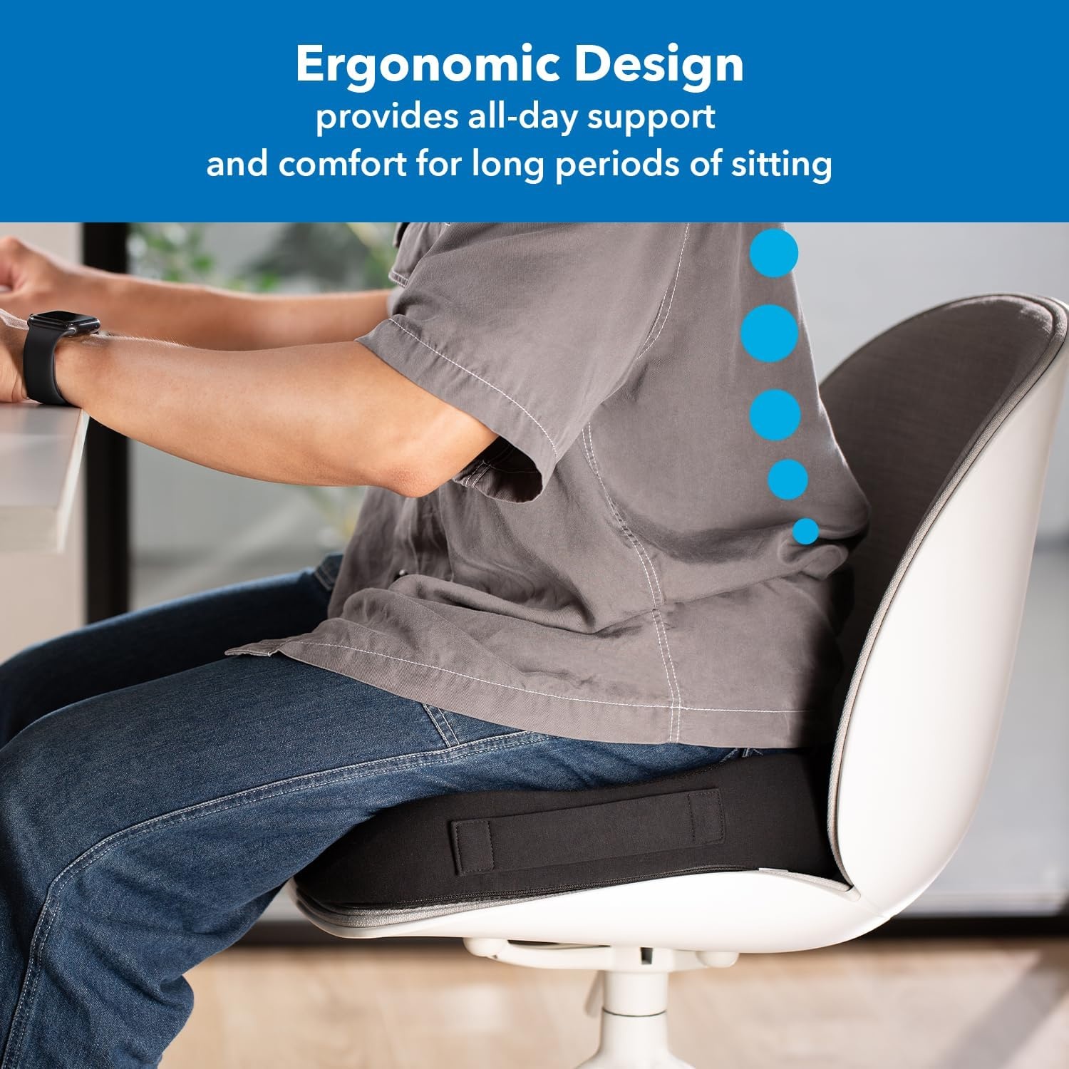 image:imageMountIt Office Seat Cushion Premium Lumbar Support Memory Foam Gel Filling Ergonomic Comfort Chair Use in Car at Desk Home Back Hip Sciatica Cushions Washable Cover in Black185