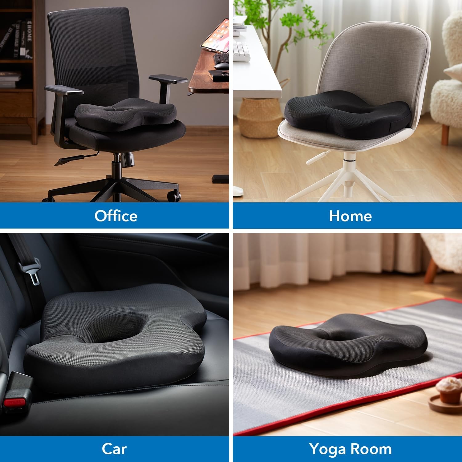 image:imageMountIt Office Seat Cushion Premium Lumbar Support Memory Foam Gel Filling Ergonomic Comfort Chair Use in Car at Desk Home Back Hip Sciatica Cushions Washable Cover in Black185