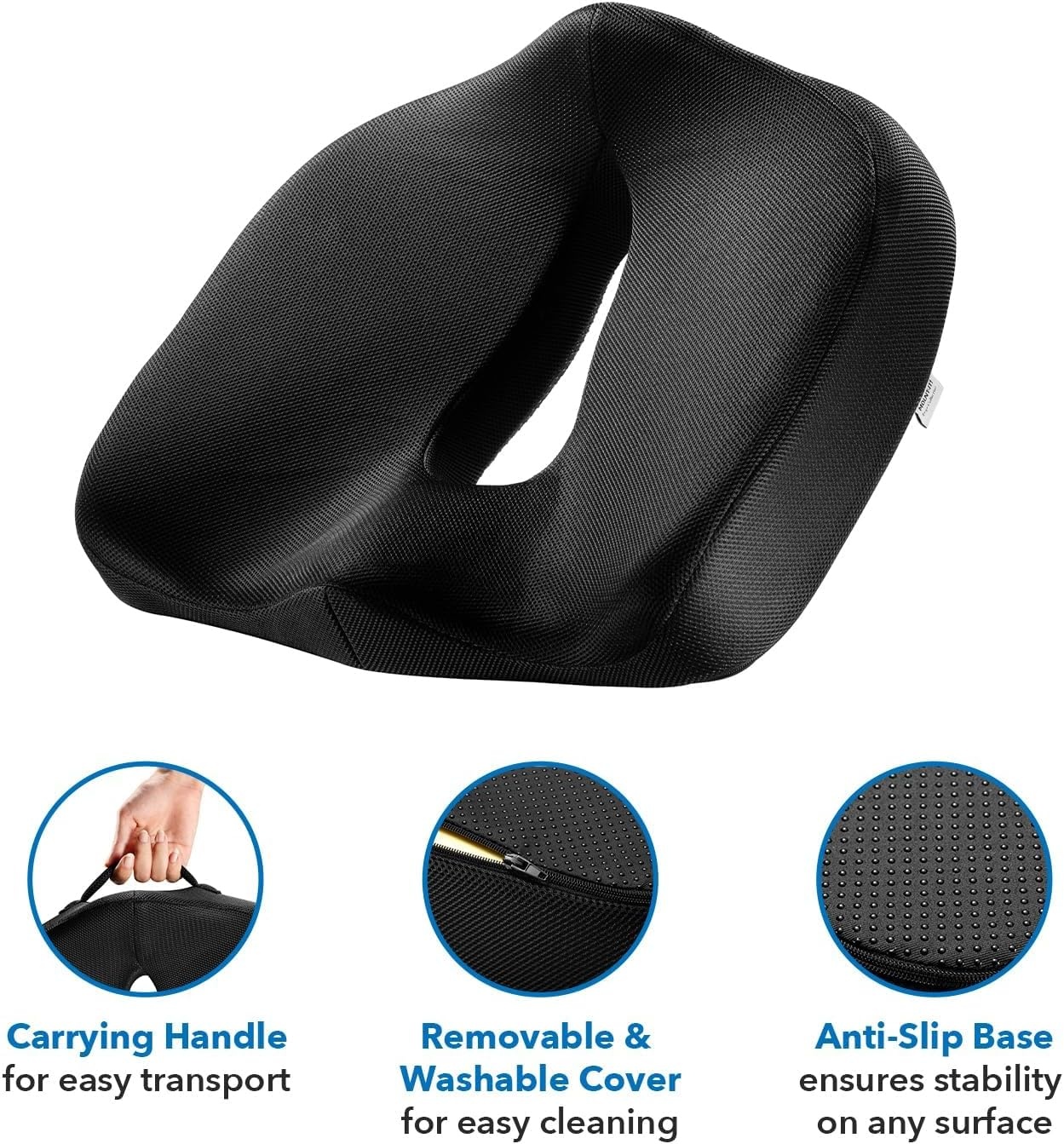 image:imageMountIt Office Seat Cushion Premium Lumbar Support Memory Foam Gel Filling Ergonomic Comfort Chair Use in Car at Desk Home Back Hip Sciatica Cushions Washable Cover in Black177