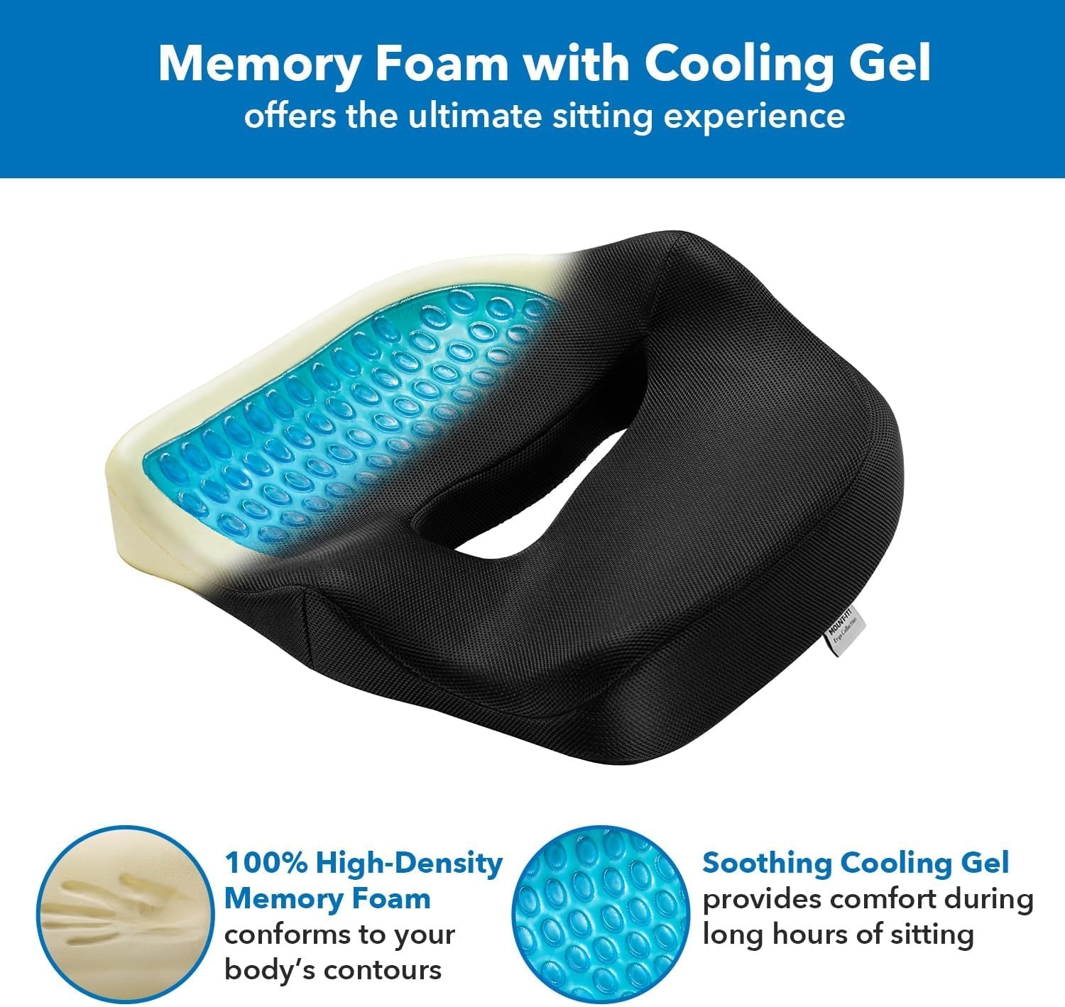 image:imageMountIt Office Seat Cushion Premium Lumbar Support Memory Foam Gel Filling Ergonomic Comfort Chair Use in Car at Desk Home Back Hip Sciatica Cushions Washable Cover in Black177