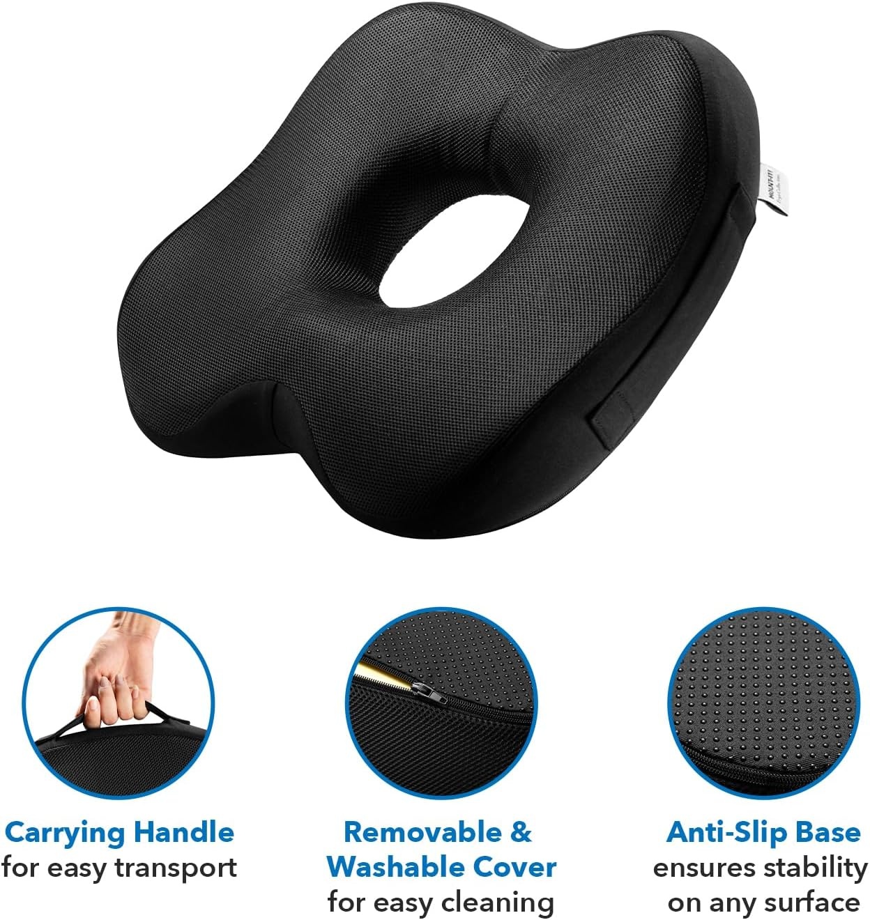 image:imageMountIt Office Seat Cushion Premium Lumbar Support Memory Foam Gel Filling Ergonomic Comfort Chair Use in Car at Desk Home Back Hip Sciatica Cushions Washable Cover in Black185