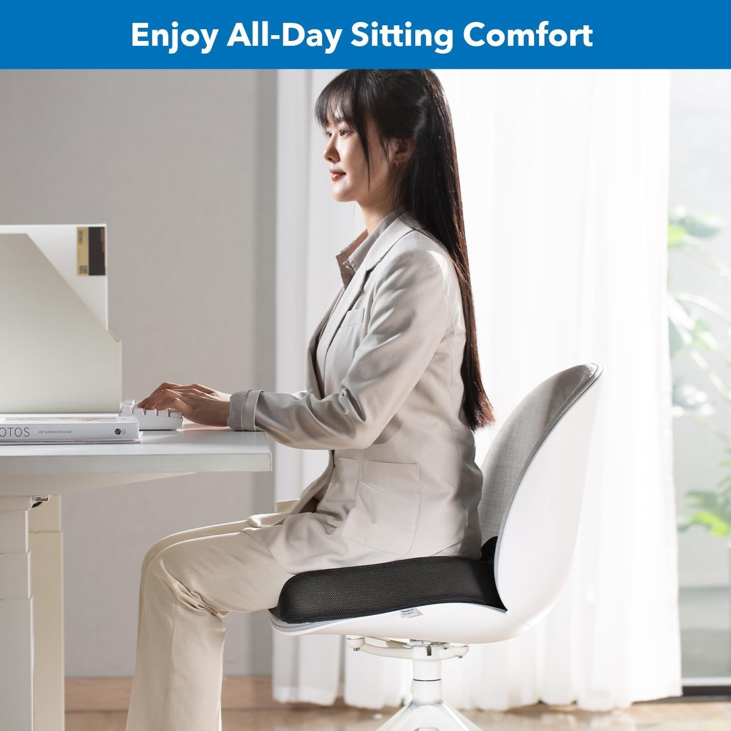 image:imageMountIt Office Seat Cushion Premium Lumbar Support Memory Foam Gel Filling Ergonomic Comfort Chair Use in Car at Desk Home Back Hip Sciatica Cushions Washable Cover in Black177