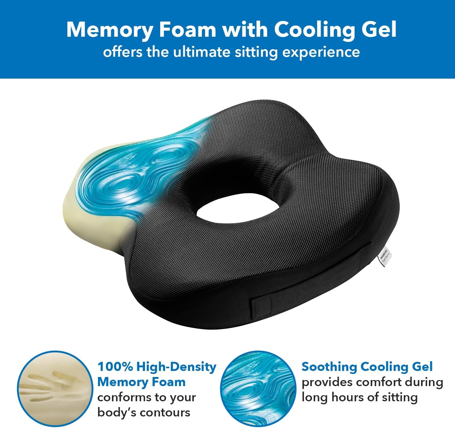 image:imageMountIt Office Seat Cushion Premium Lumbar Support Memory Foam Gel Filling Ergonomic Comfort Chair Use in Car at Desk Home Back Hip Sciatica Cushions Washable Cover in Black185