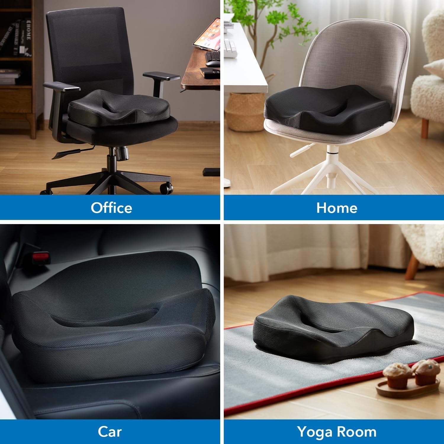 image:imageMountIt Office Seat Cushion Premium Lumbar Support Memory Foam Gel Filling Ergonomic Comfort Chair Use in Car at Desk Home Back Hip Sciatica Cushions Washable Cover in Black177
