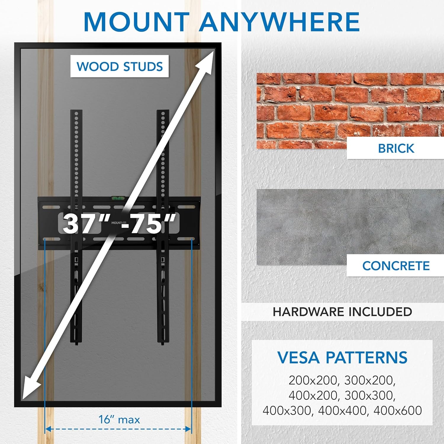 image:imageMountIt Portrait TV Wall Mount Low Profile TV Mount for Vertical Mounting of Displays from 37 to 75 High 165 lb Weight Capacity AntiTheft Design Tilting Menu Wall Board Mount Sturdy Design