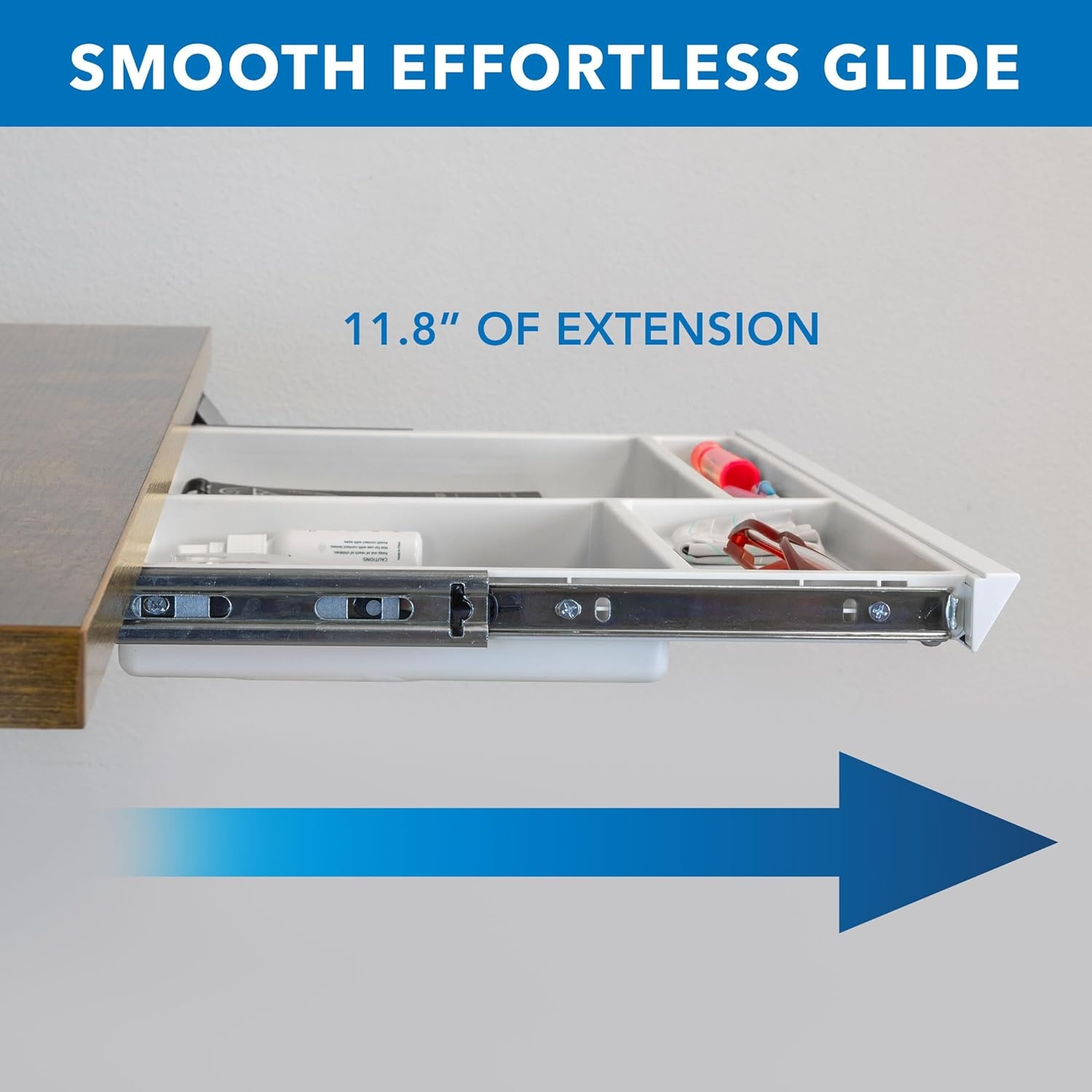 image:imageMountIt Under Desk Drawer with 4 Compartments Deep LowProfile SlideOut Storage Organizer 258 x 125 x 16 Smooth Glide PullOut Tray for Traditional amp Single Motor Standing Desks WhiteWhite