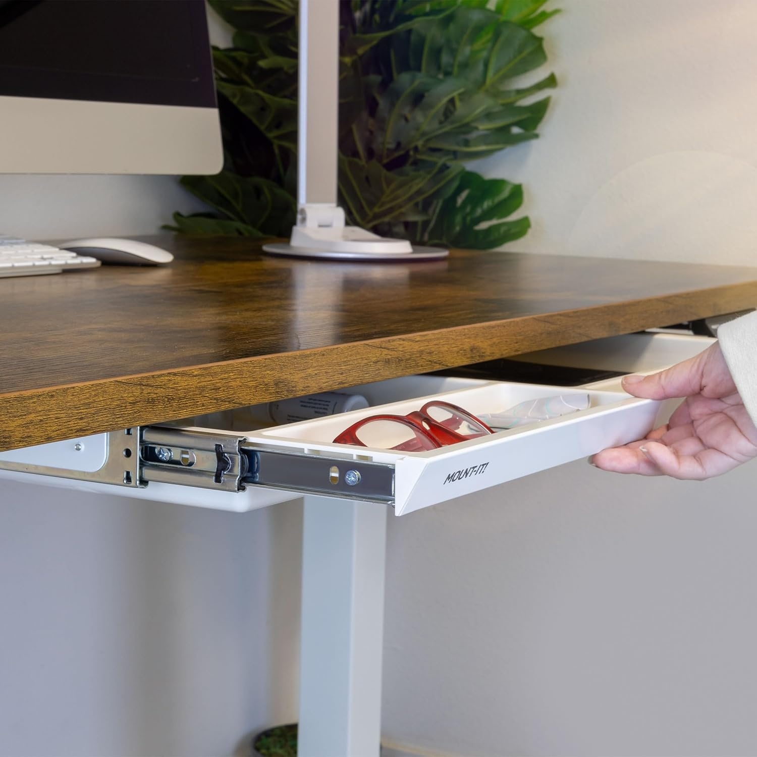 image:imageMountIt Under Desk Drawer with 4 Compartments Deep LowProfile SlideOut Storage Organizer 258 x 125 x 16 Smooth Glide PullOut Tray for Traditional amp Single Motor Standing Desks WhiteWhite