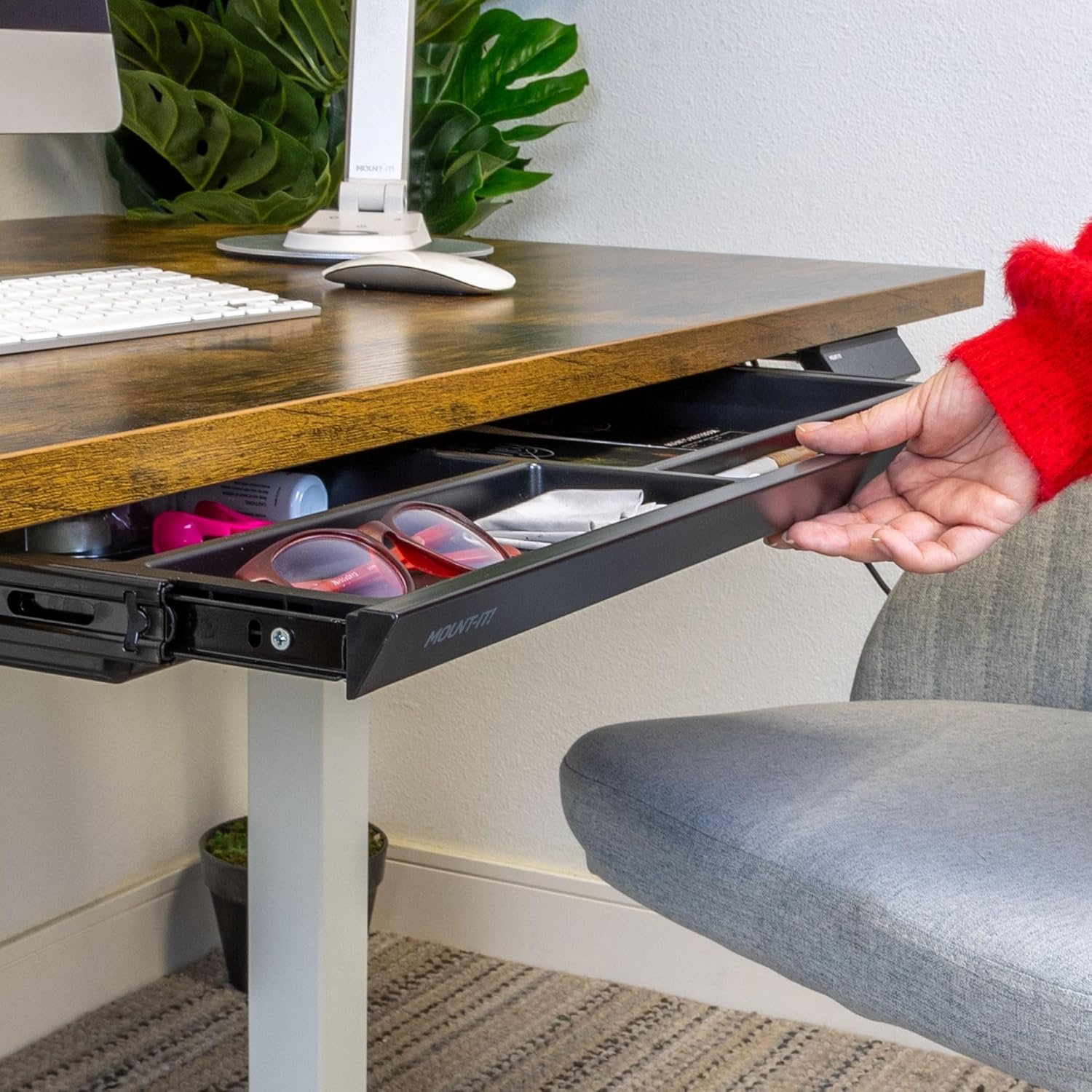 image:imageMountIt Under Desk Drawer with 4 Compartments Deep LowProfile SlideOut Storage Organizer 258 x 125 x 16 Smooth Glide PullOut Tray for Traditional amp Single Motor Standing Desks WhiteBlack