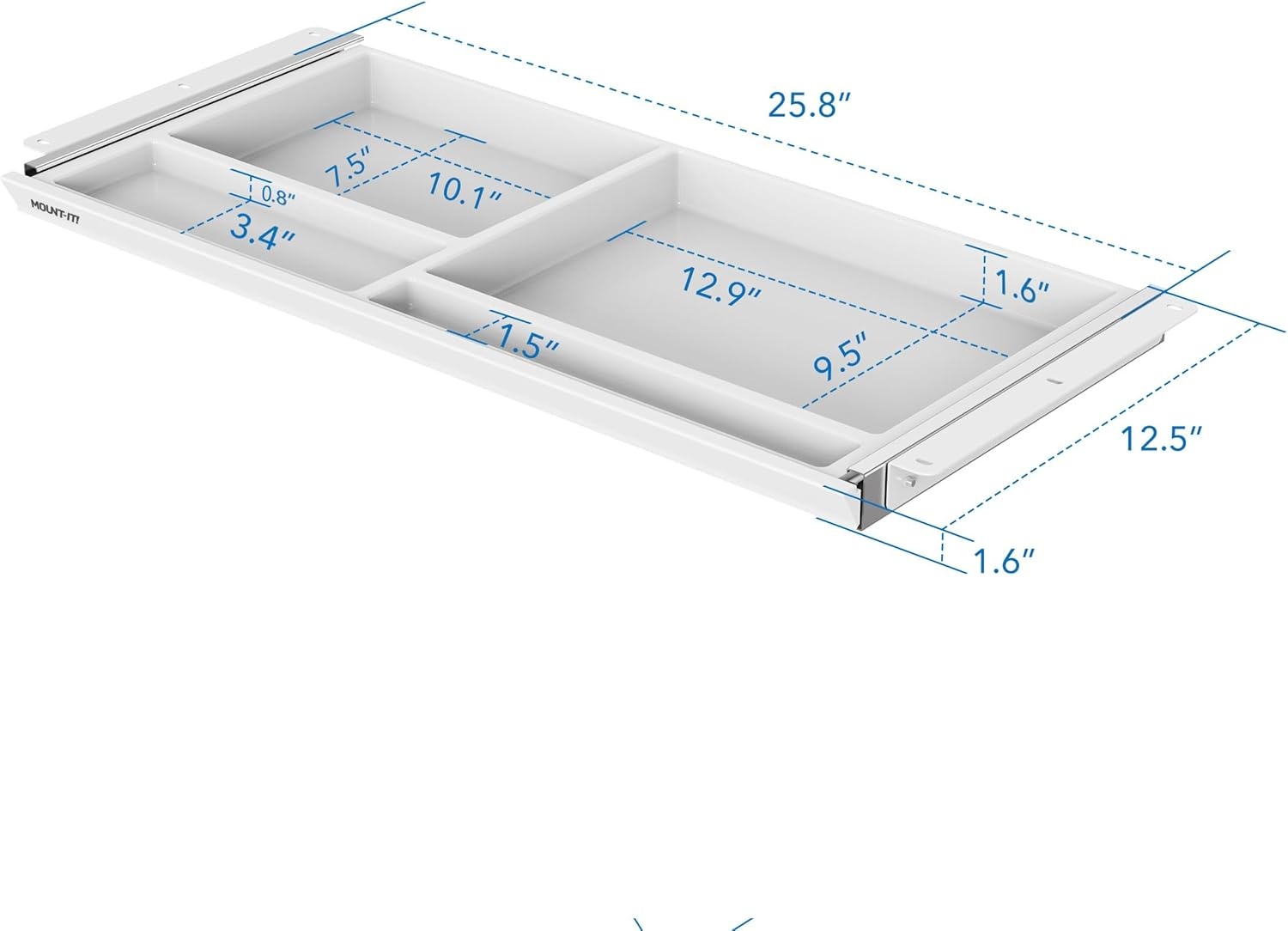 image:imageMountIt Under Desk Drawer with 4 Compartments Deep LowProfile SlideOut Storage Organizer 258 x 125 x 16 Smooth Glide PullOut Tray for Traditional amp Single Motor Standing Desks WhiteWhite