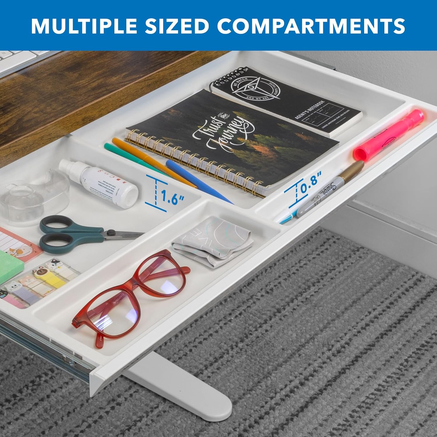 image:imageMountIt Under Desk Drawer with 4 Compartments Deep LowProfile SlideOut Storage Organizer 258 x 125 x 16 Smooth Glide PullOut Tray for Traditional amp Single Motor Standing Desks WhiteWhite