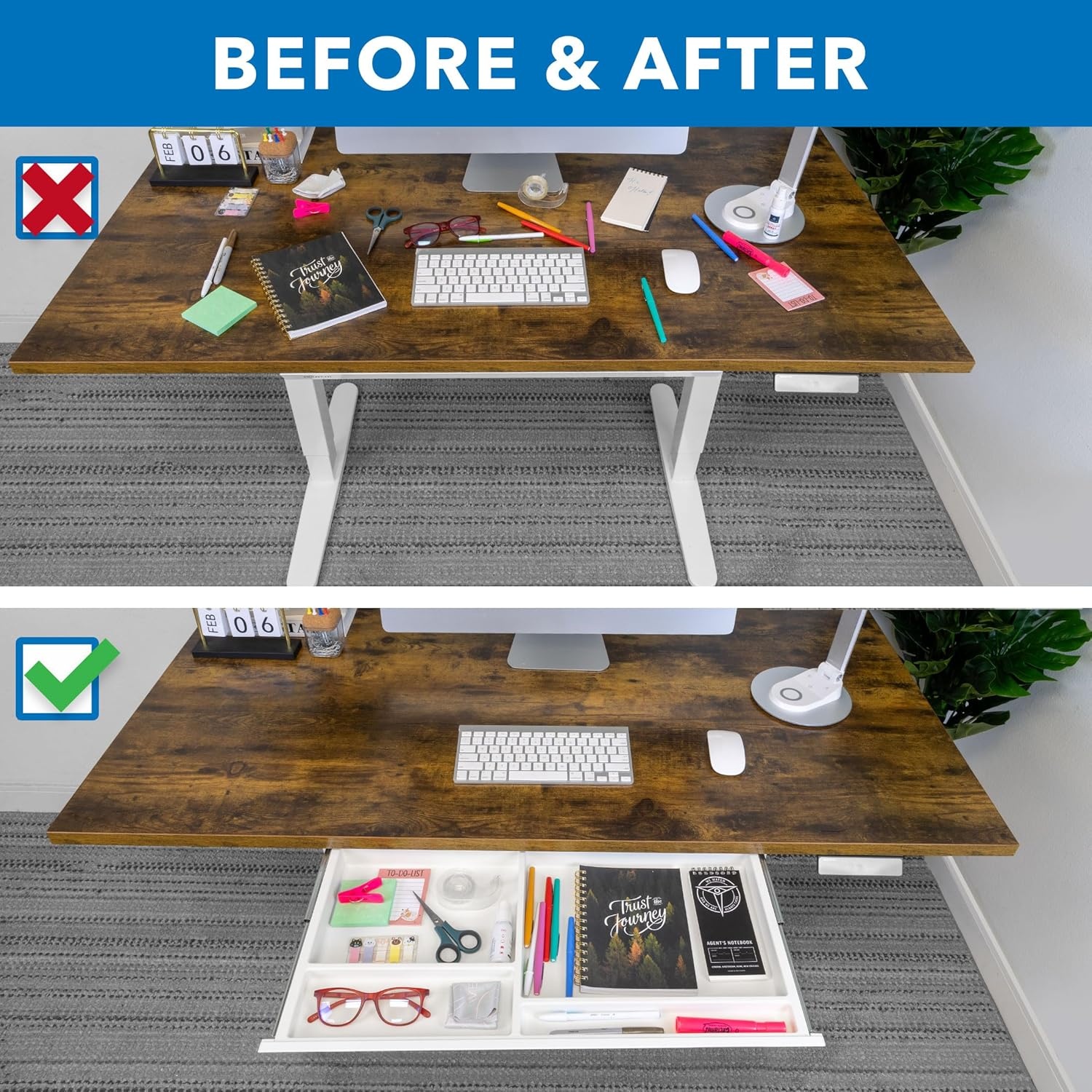 image:imageMountIt Under Desk Drawer with 4 Compartments Deep LowProfile SlideOut Storage Organizer 258 x 125 x 16 Smooth Glide PullOut Tray for Traditional amp Single Motor Standing Desks WhiteWhite