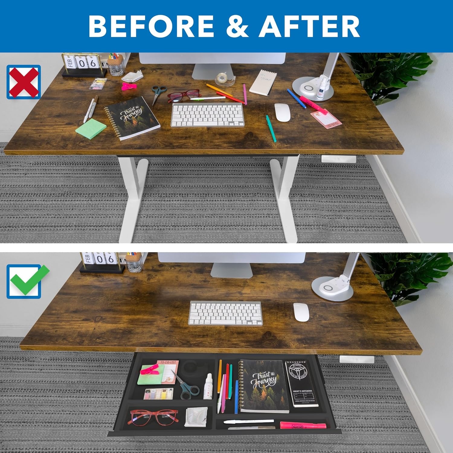 image:imageMountIt Under Desk Drawer with 4 Compartments Deep LowProfile SlideOut Storage Organizer 258 x 125 x 16 Smooth Glide PullOut Tray for Traditional amp Single Motor Standing Desks WhiteBlack