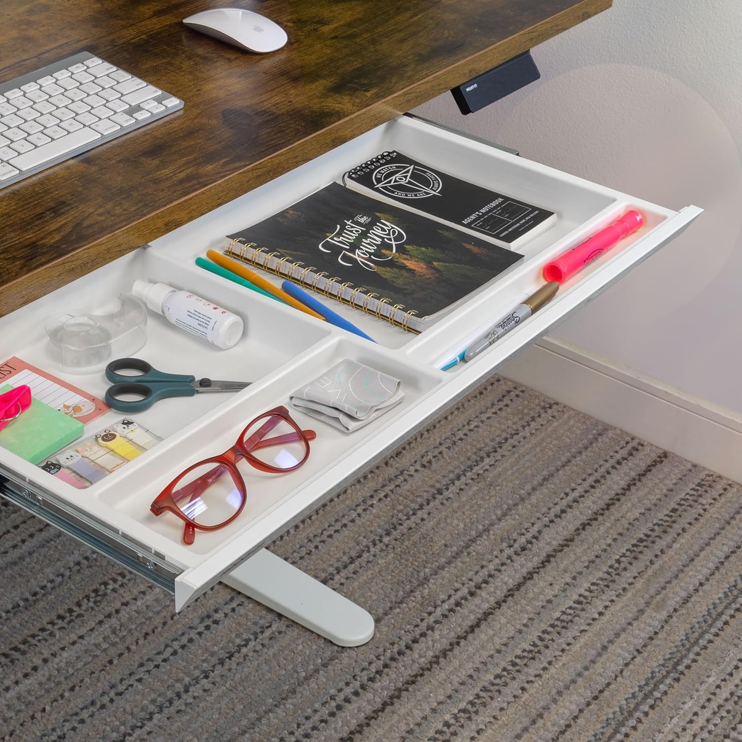 image:imageMountIt Under Desk Drawer with 4 Compartments Deep LowProfile SlideOut Storage Organizer 258 x 125 x 16 Smooth Glide PullOut Tray for Traditional amp Single Motor Standing Desks WhiteWhite