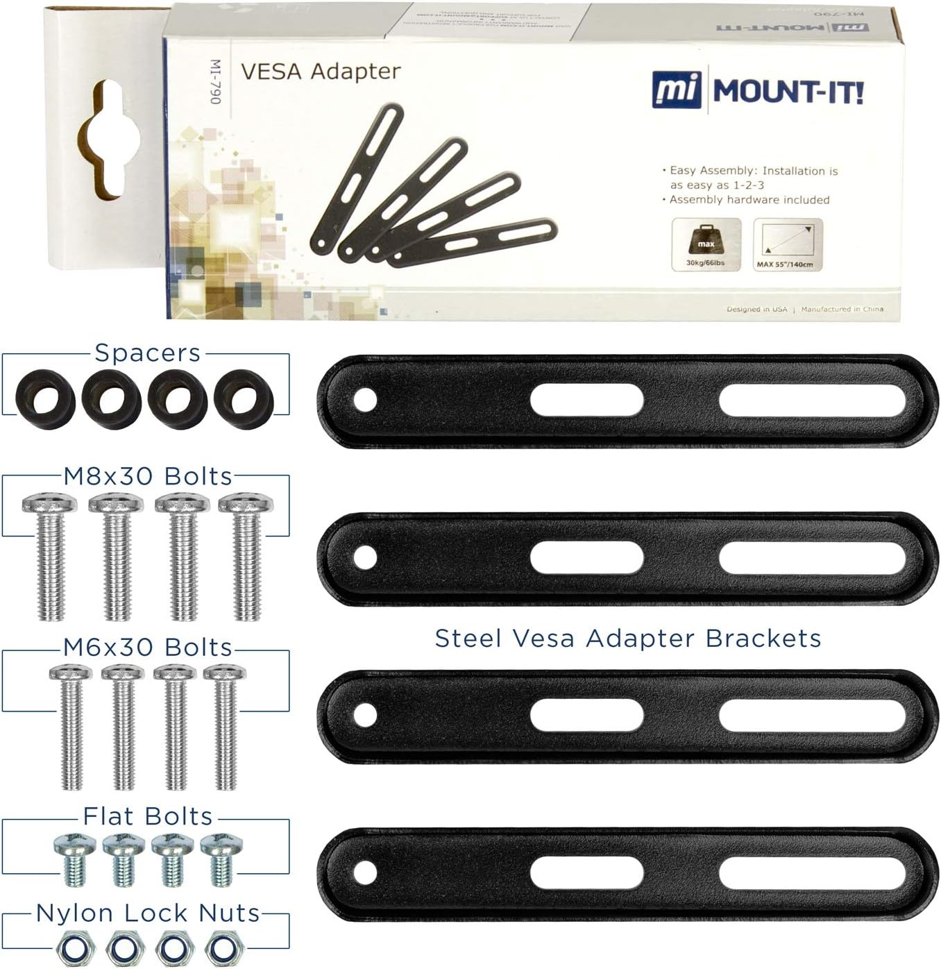 image:imageMountIt VESA Mount Adapter Kit TV Wall Mount Bracket Adapter Converts 200x200 mm Patterns to 400x200 and 400x400 mm Fits Most 32 Inch to 55 Inch TVs Hardware Included