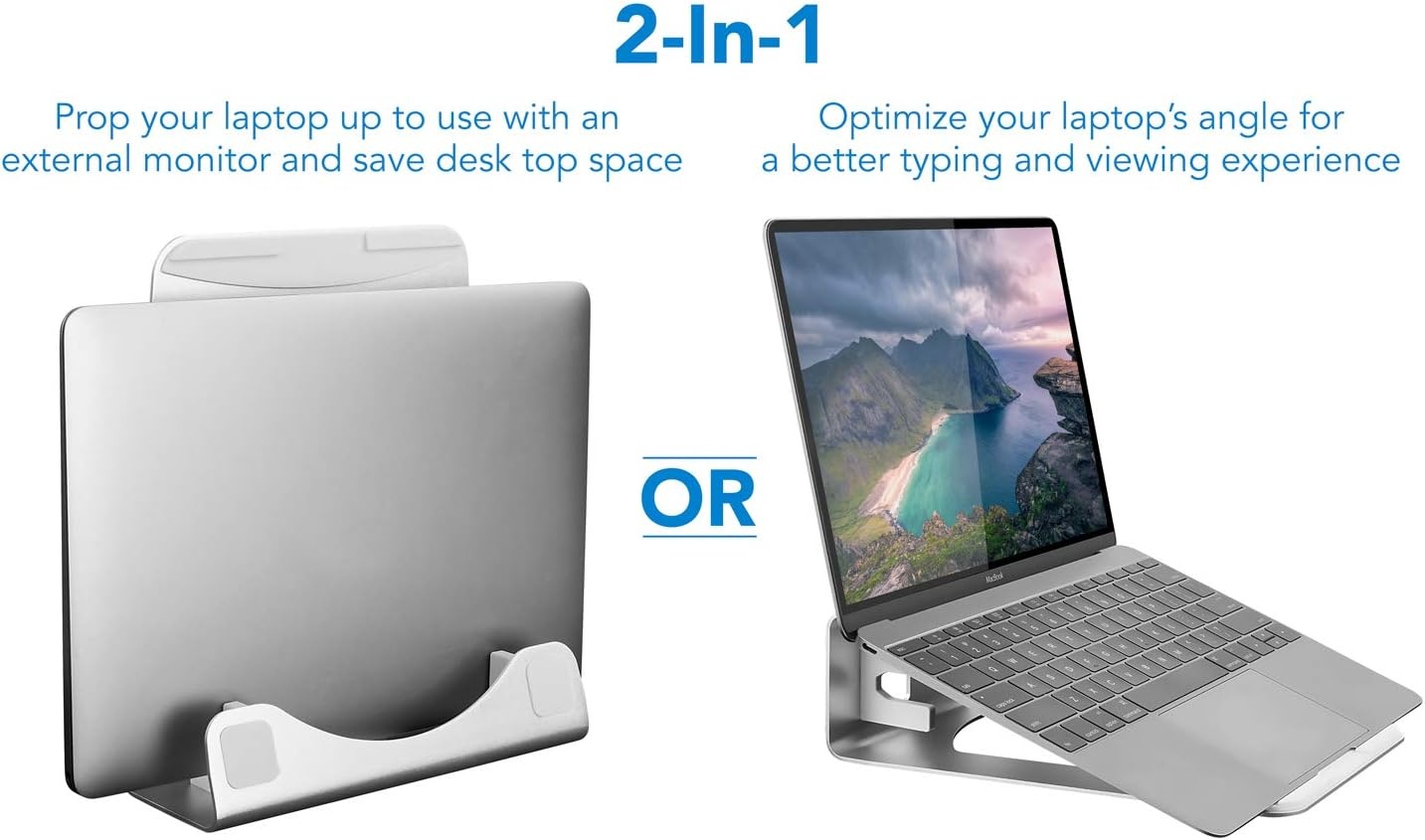 image:imageMountIt Vertical Laptop Stand for Desk 2in1 Aluminum Laptop Holder amp Angled Riser for 1115 Inch Laptops SpaceSaving Laptop Dock for External Monitor Setup Silver