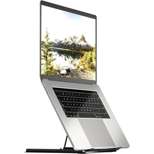 image:imageMountIt Laptop Stand for Desk Adjustable Height Steel Laptop Riser for 1015 Inch Laptops amp Tablets Foldable Portable Laptop Stand with Ventilated Cooling Design Ergonomic Computer Stand Black