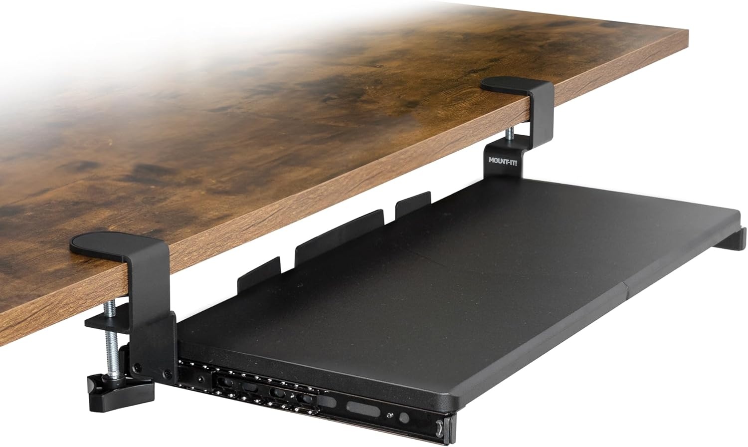 image:imageMountIt 24 ClampOn Under Desk Keyboard Tray SlideOut Keyboard Drawer for Desk Ergonomic PullOut Platform with Smooth Gliding Tracks NoDrill CClamp Mount Under Desk Keyboard Holder24 x 11