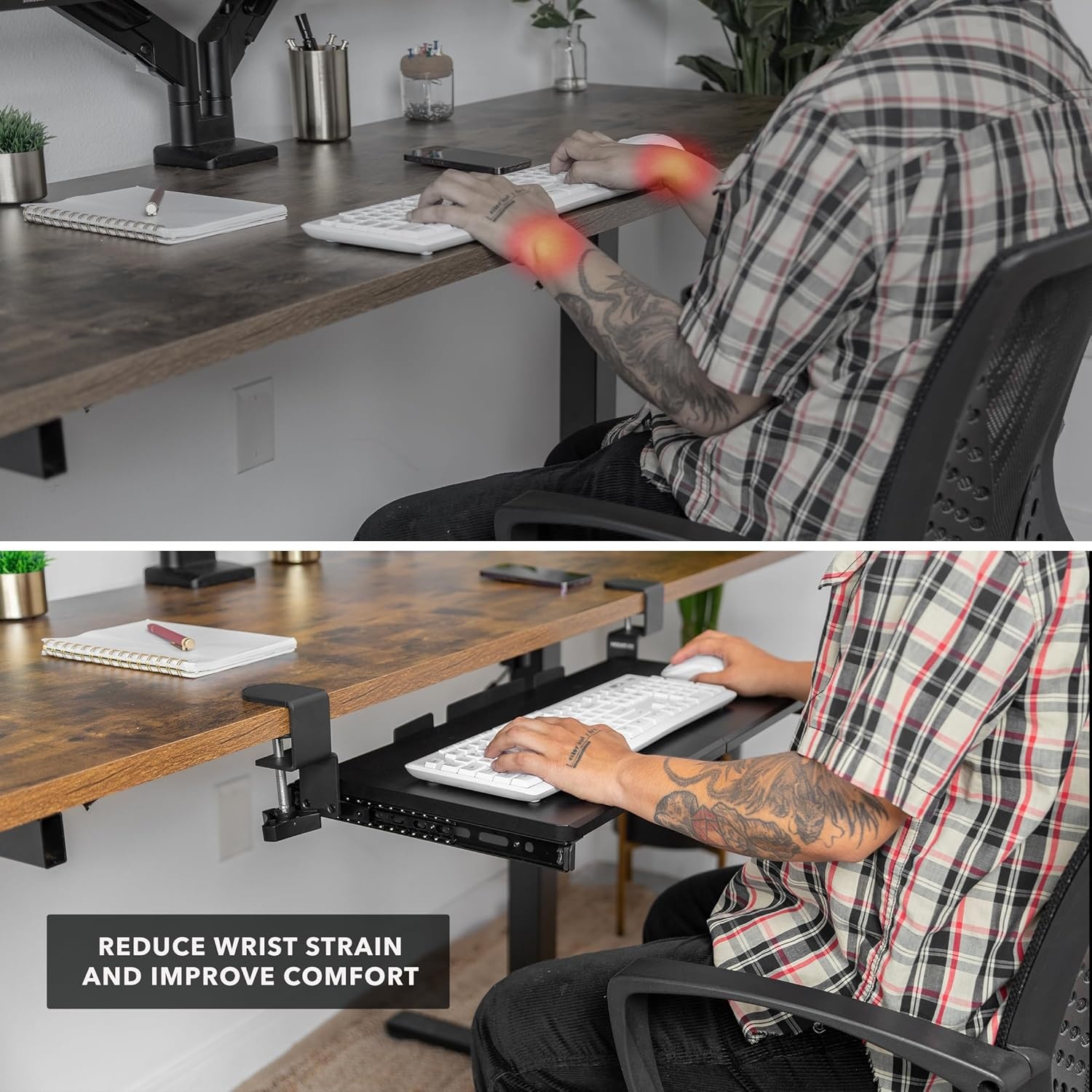 image:imageMountIt 24 ClampOn Under Desk Keyboard Tray SlideOut Keyboard Drawer for Desk Ergonomic PullOut Platform with Smooth Gliding Tracks NoDrill CClamp Mount Under Desk Keyboard Holder24 x 11
