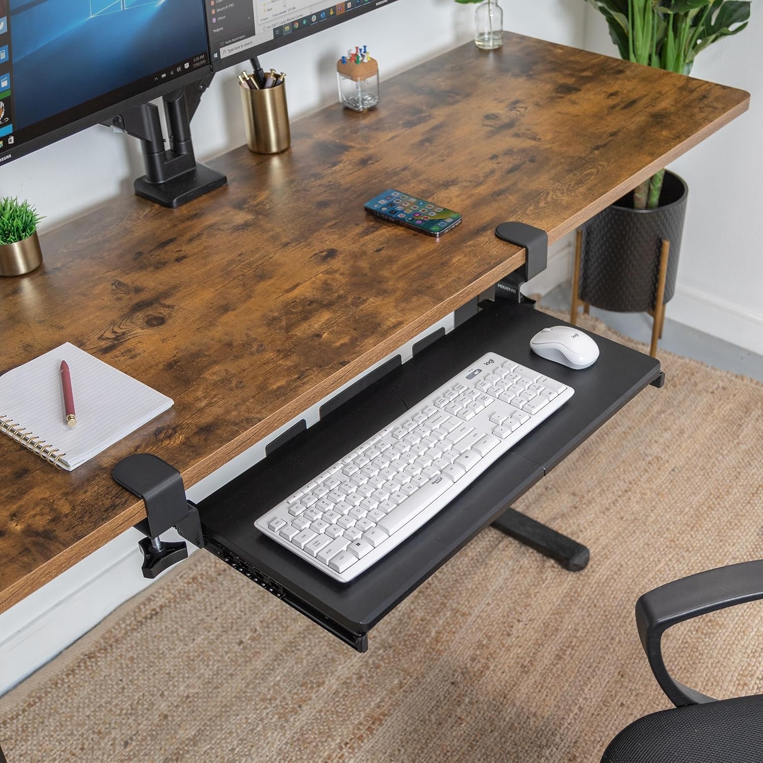 image:imageMountIt 24 ClampOn Under Desk Keyboard Tray SlideOut Keyboard Drawer for Desk Ergonomic PullOut Platform with Smooth Gliding Tracks NoDrill CClamp Mount Under Desk Keyboard Holder24 x 11