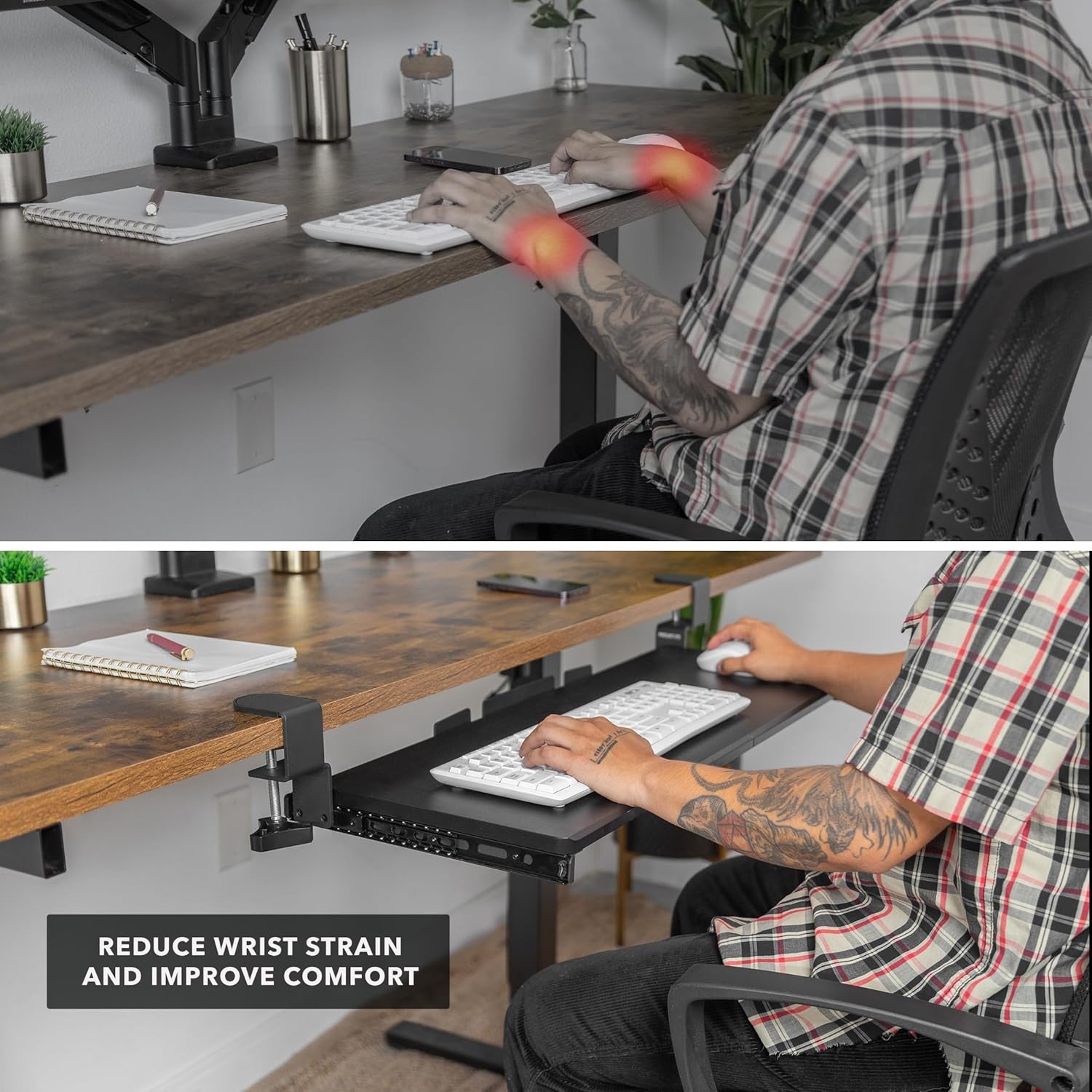 image:imageMountIt 24 ClampOn Under Desk Keyboard Tray SlideOut Keyboard Drawer for Desk Ergonomic PullOut Platform with Smooth Gliding Tracks NoDrill CClamp Mount Under Desk Keyboard Holder30 x 11