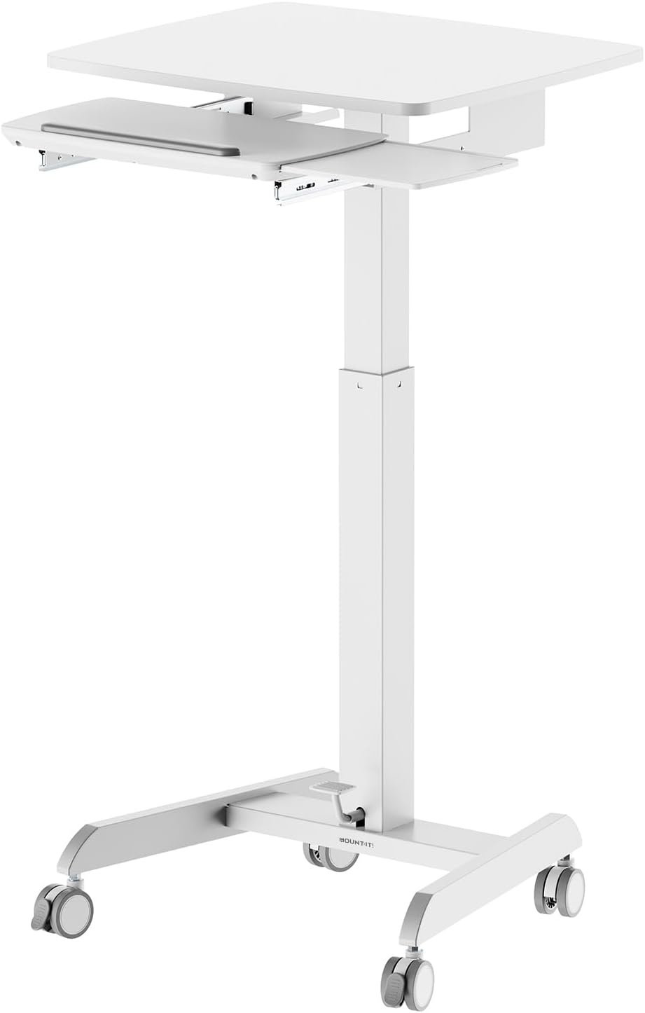 image:imageMountIt Adjustable Rolling Laptop Desk Mobile Standing Desk with Wheels Small SitStand Computer Cart for Home Office or Classroom 296442 Height 236x205 Desktop WhiteWhite