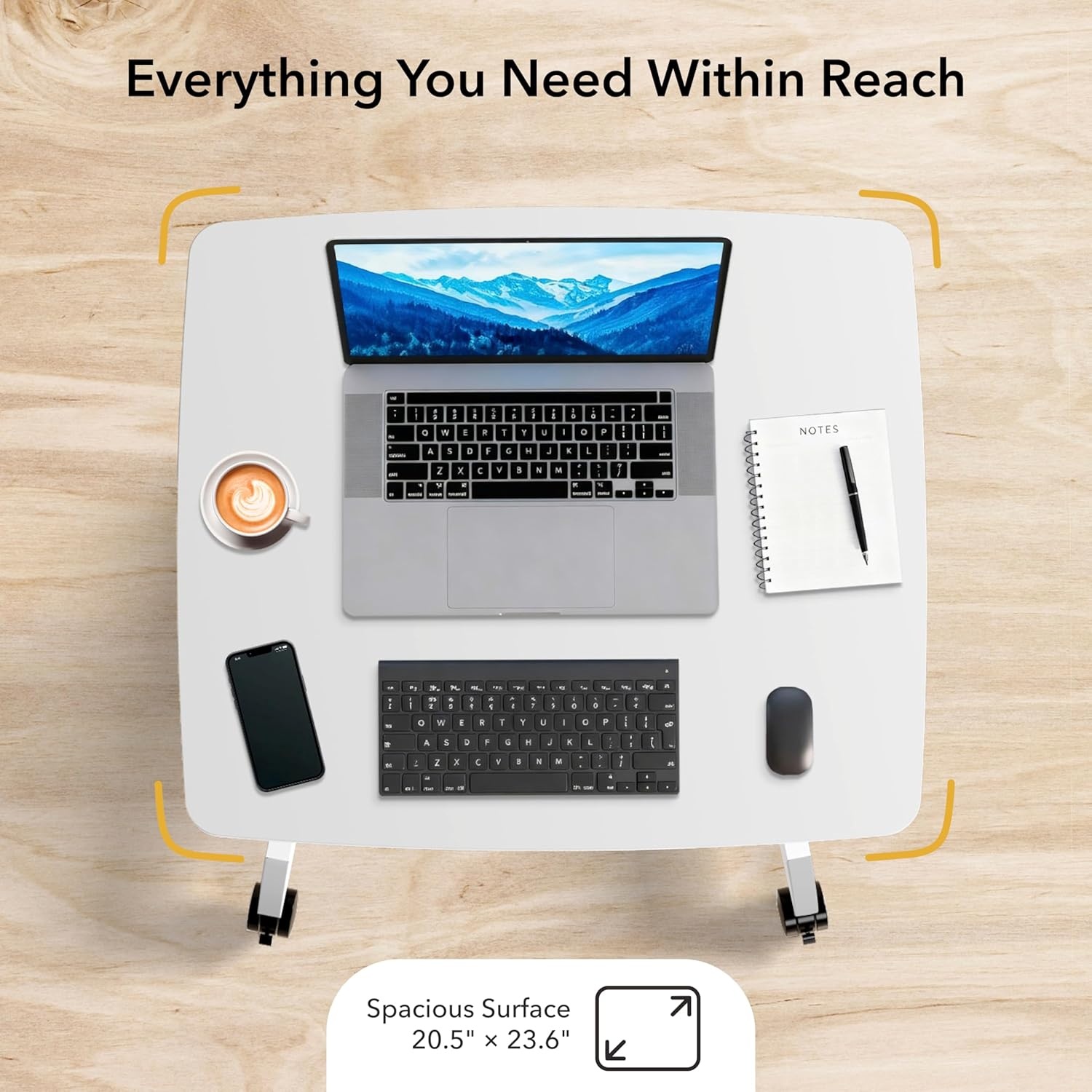 image:imageMountIt Adjustable Rolling Laptop Desk Mobile Standing Desk with Wheels Small SitStand Computer Cart for Home Office or Classroom 296442 Height 236x205 Desktop WhiteWhite