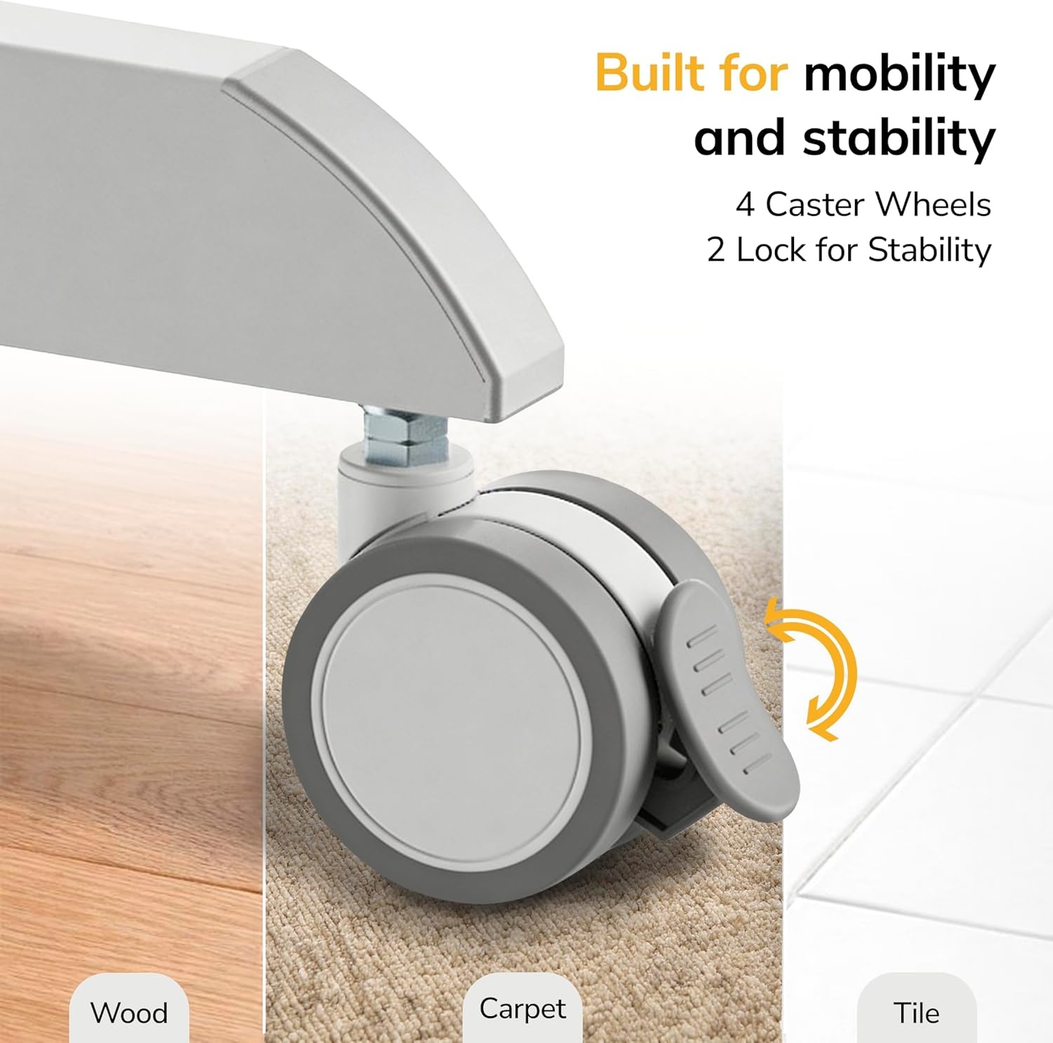 image:imageMountIt Adjustable Rolling Laptop Desk Mobile Standing Desk with Wheels Small SitStand Computer Cart for Home Office or Classroom 296442 Height 236x205 Desktop WhiteWhite