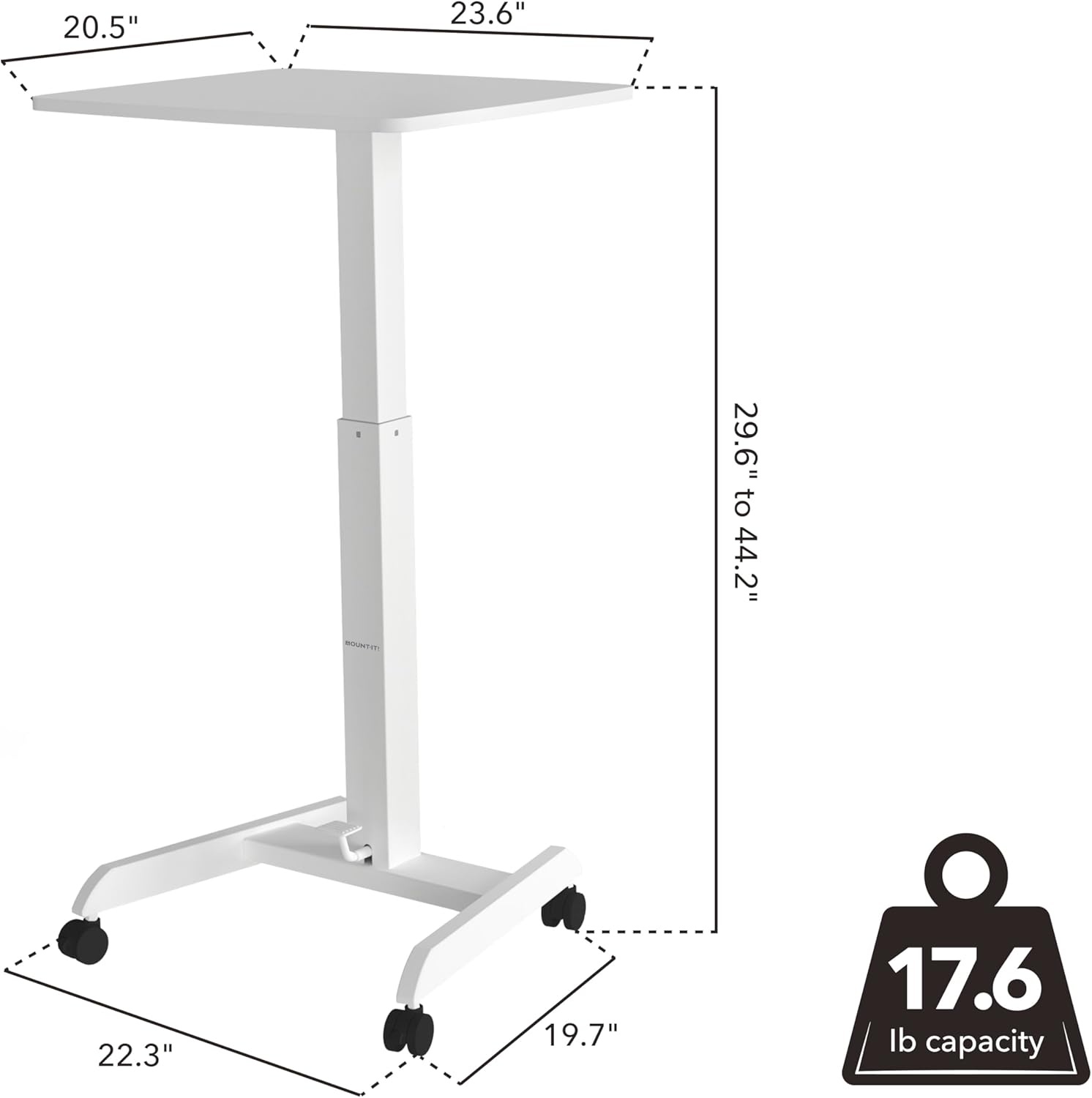image:imageMountIt Adjustable Rolling Laptop Desk Mobile Standing Desk with Wheels Small SitStand Computer Cart for Home Office or Classroom 296442 Height 236x205 Desktop WhiteWhite