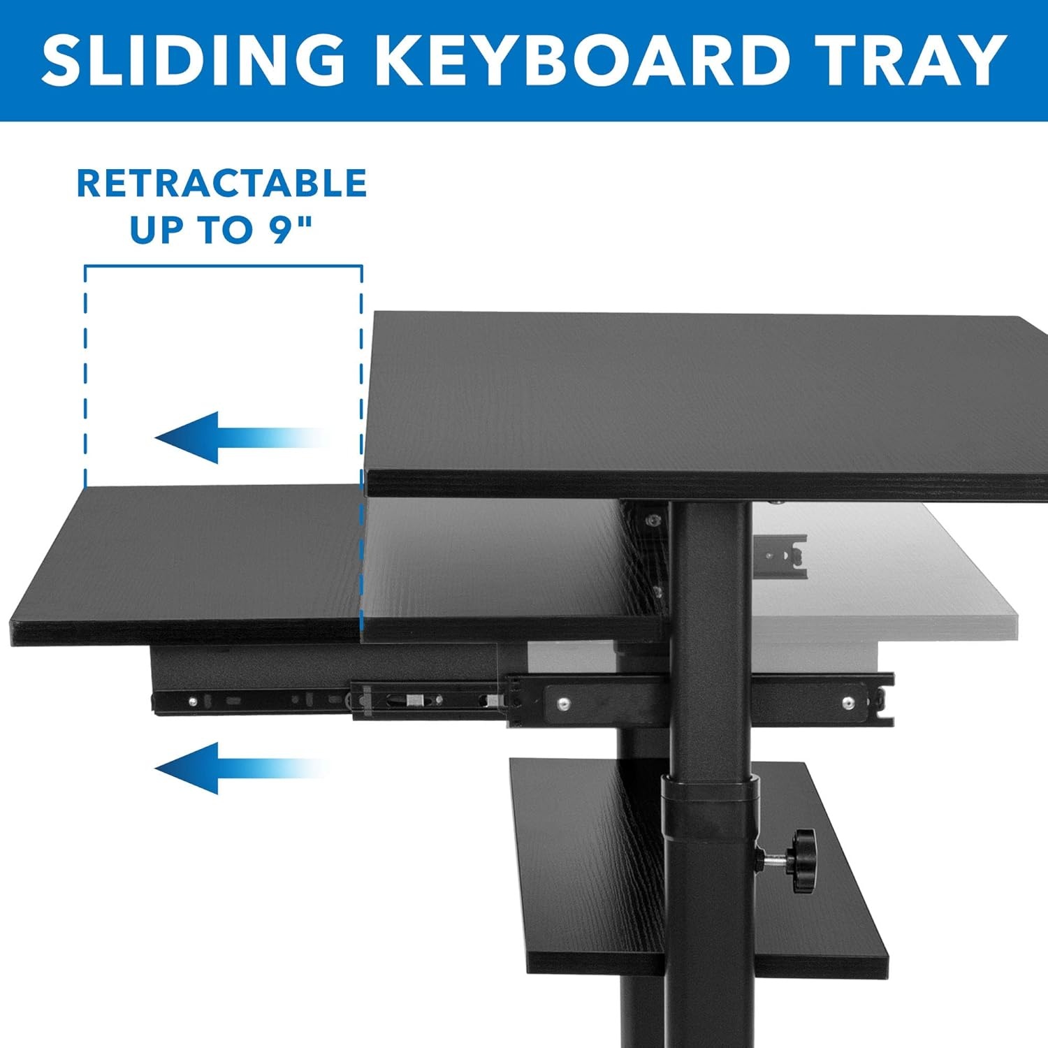 image:imageMountIt Black Rolling Standing Desk Adjustable Height up to 547 Portable Laptop Podium Desk on Wheels Mobile Computer Workstation with 4 Shelves 275 Wide Cart for Home Office or ClassroomSliding Keyboard Tray