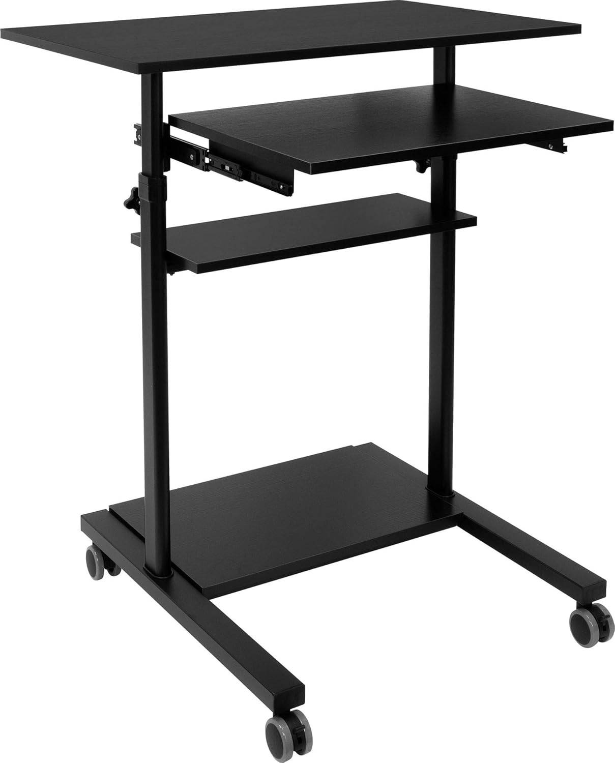 image:imageMountIt Black Rolling Standing Desk Adjustable Height up to 547 Portable Laptop Podium Desk on Wheels Mobile Computer Workstation with 4 Shelves 275 Wide Cart for Home Office or ClassroomSliding Keyboard Tray