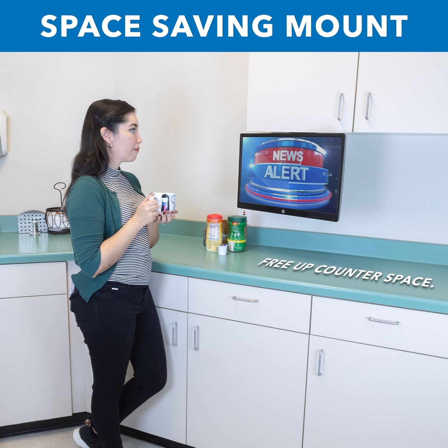 image:imageMountIt Compact Folding Ceiling TV Mount Flip Down and Under Cabinet TV Bracket for Small Screens Up to 24 Inches 90 Tilt and 360 Swivel VESA 50x50 75x75 100x100 Max 18 lbs