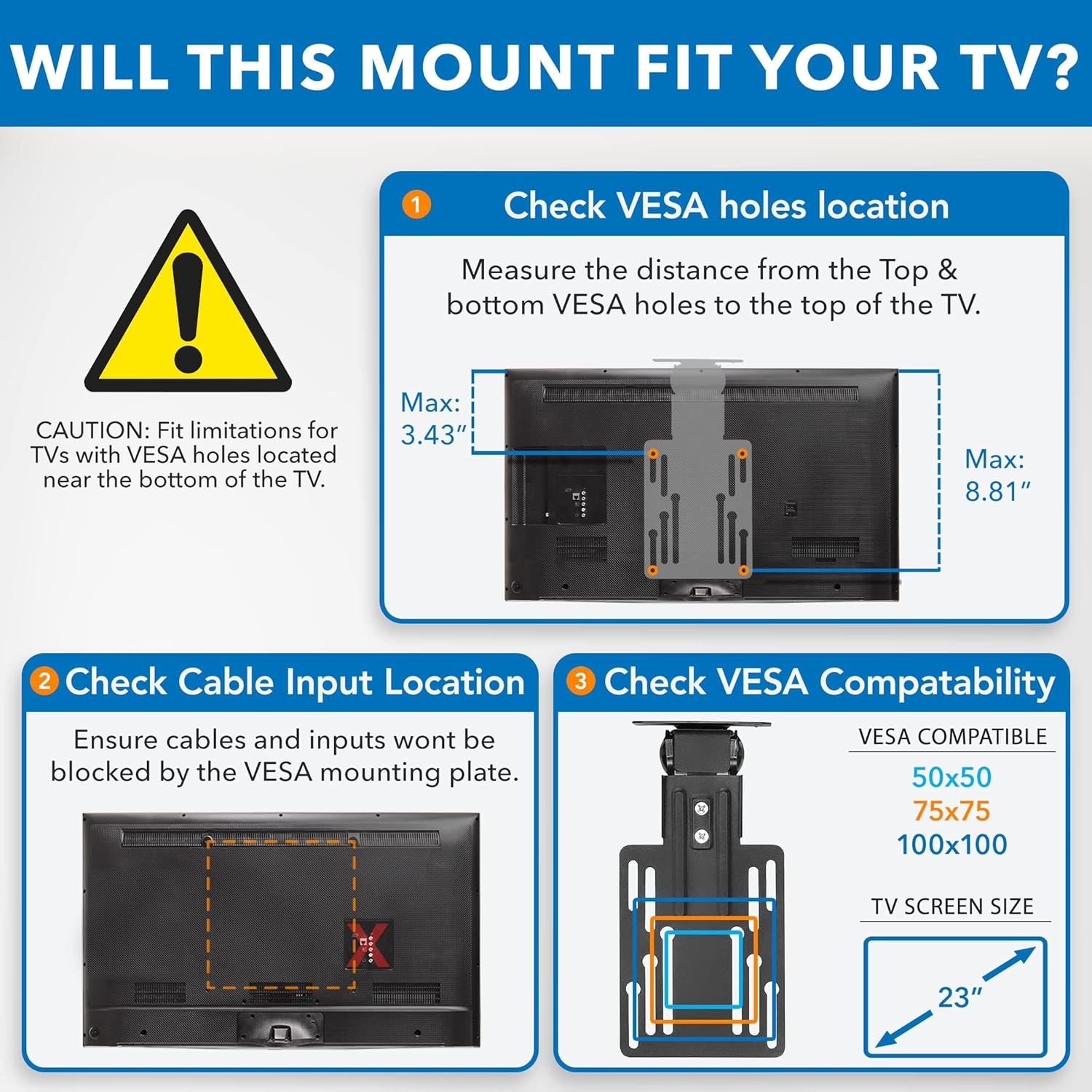 image:imageMountIt Compact Folding Ceiling TV Mount Flip Down and Under Cabinet TV Bracket for Small Screens Up to 24 Inches 90 Tilt and 360 Swivel VESA 50x50 75x75 100x100 Max 18 lbs