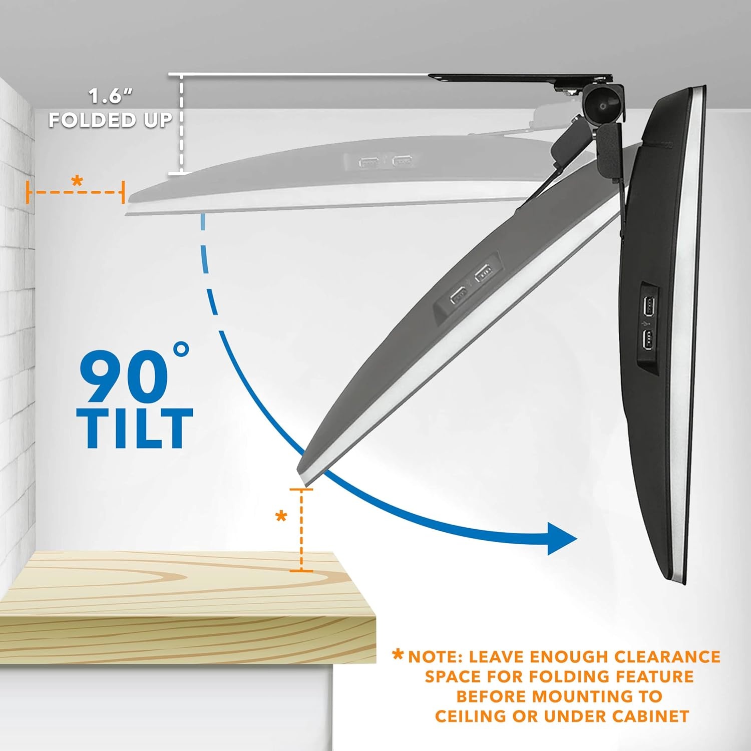 image:imageMountIt Compact Folding Ceiling TV Mount Flip Down and Under Cabinet TV Bracket for Small Screens Up to 24 Inches 90 Tilt and 360 Swivel VESA 50x50 75x75 100x100 Max 18 lbs