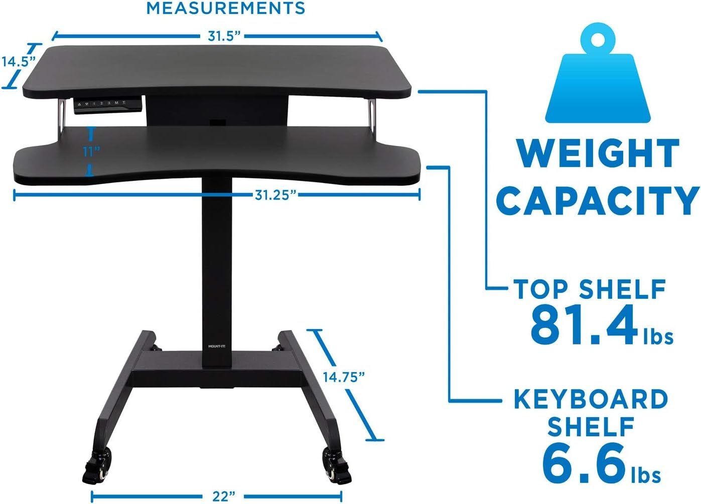 image:imageMountIt Electric Height Adjustable Standing Desk with Wheels Professional Mobile Workstation for Office amp Commercial Use HeavyDuty Rolling Sit Stand Desk
